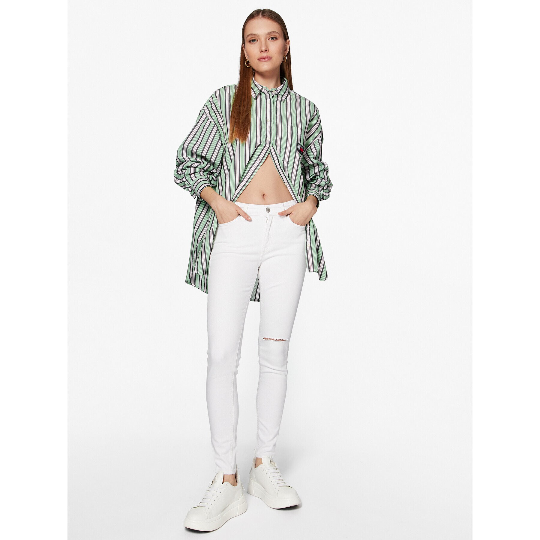 Tommy Jeans Cămașă DW0DW15212 Verde Oversize - Pled.ro