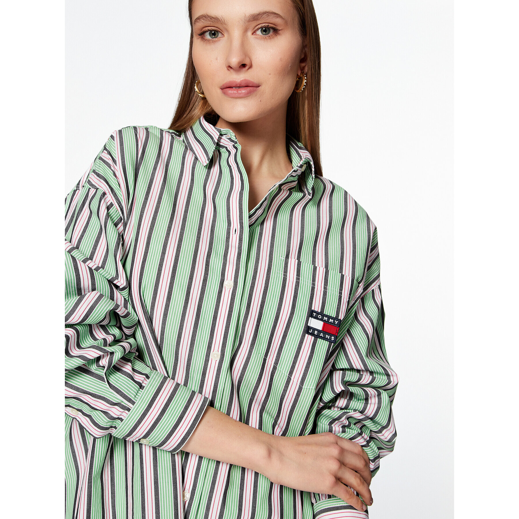 Tommy Jeans Cămașă DW0DW15212 Verde Oversize - Pled.ro