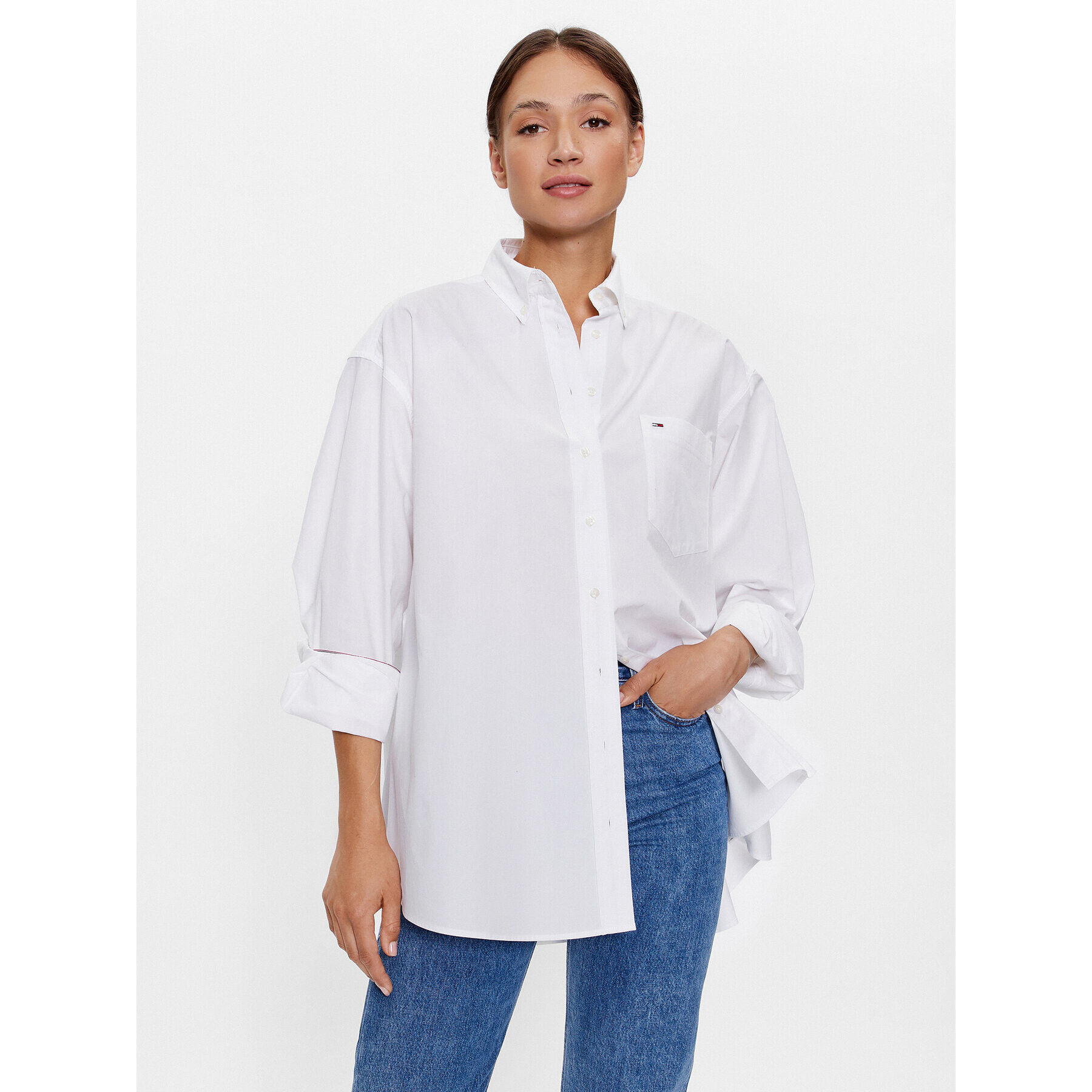 Tommy Jeans Cămașă DW0DW15909 Alb Oversize - Pled.ro