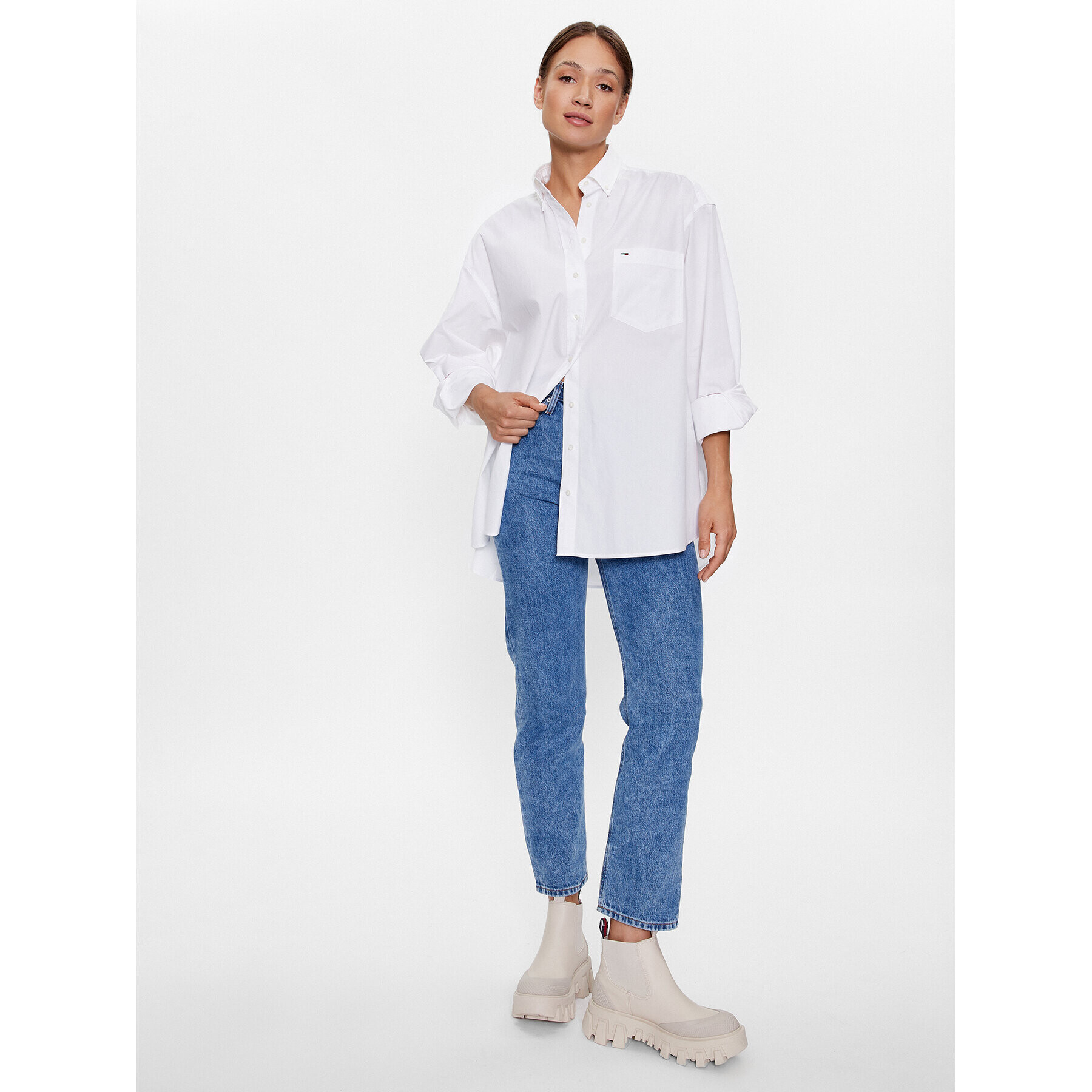 Tommy Jeans Cămașă DW0DW15909 Alb Oversize - Pled.ro