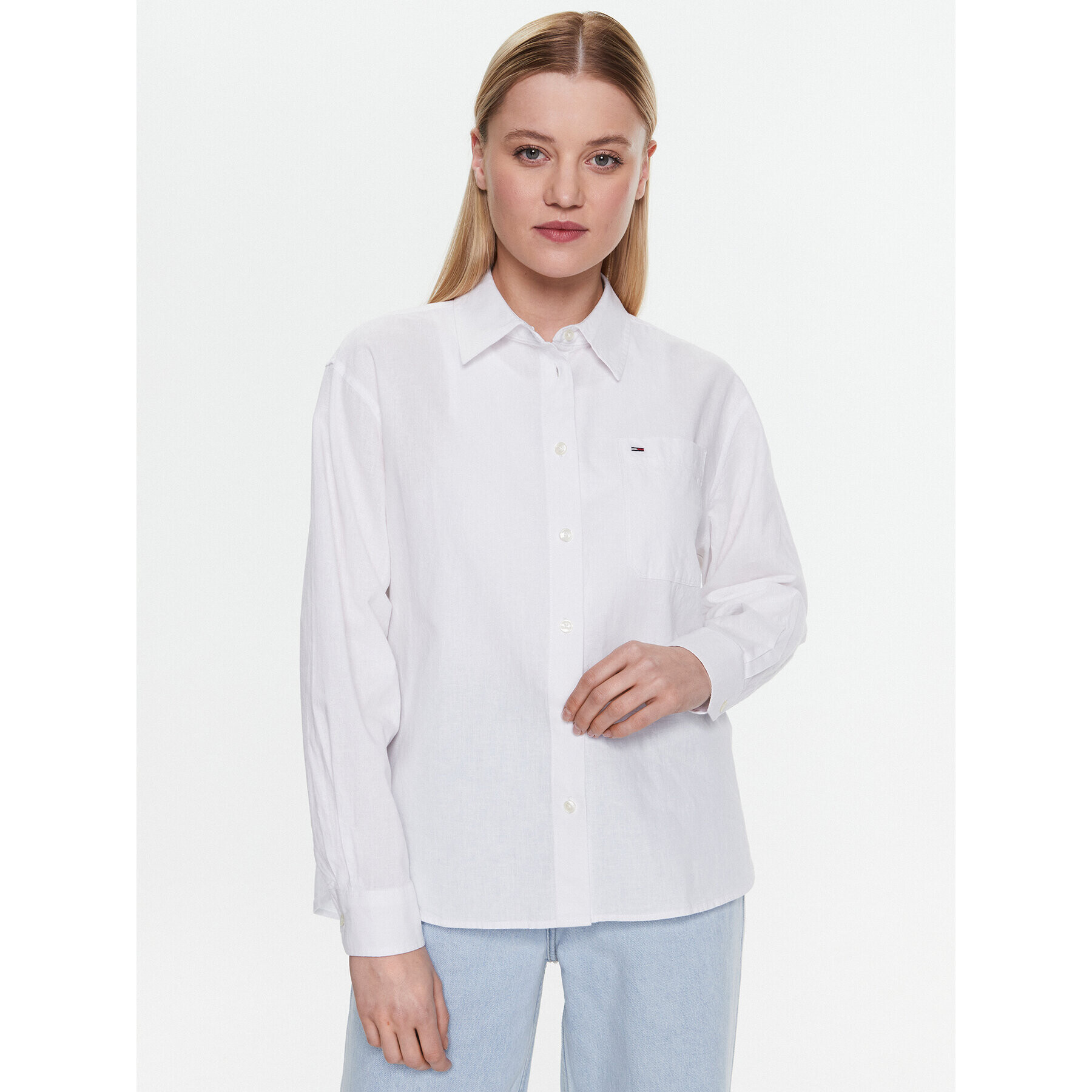 Tommy Jeans Cămașă Solid DW0DW15577 Alb Relaxed Fit - Pled.ro