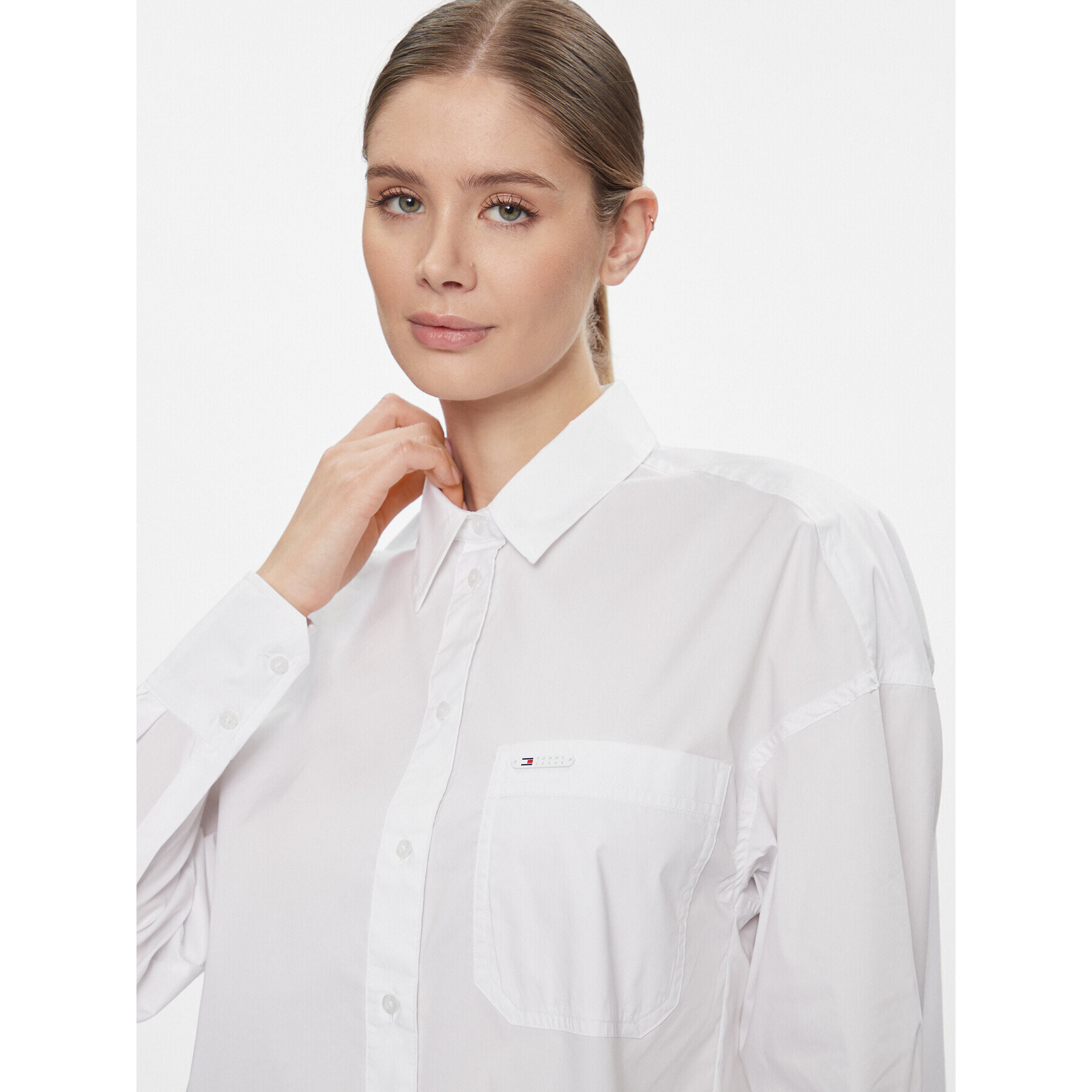 Tommy Jeans Cămașă Tjw Ovs Cotton Shirt Ext DW0DW17356 Alb Regular Fit - Pled.ro