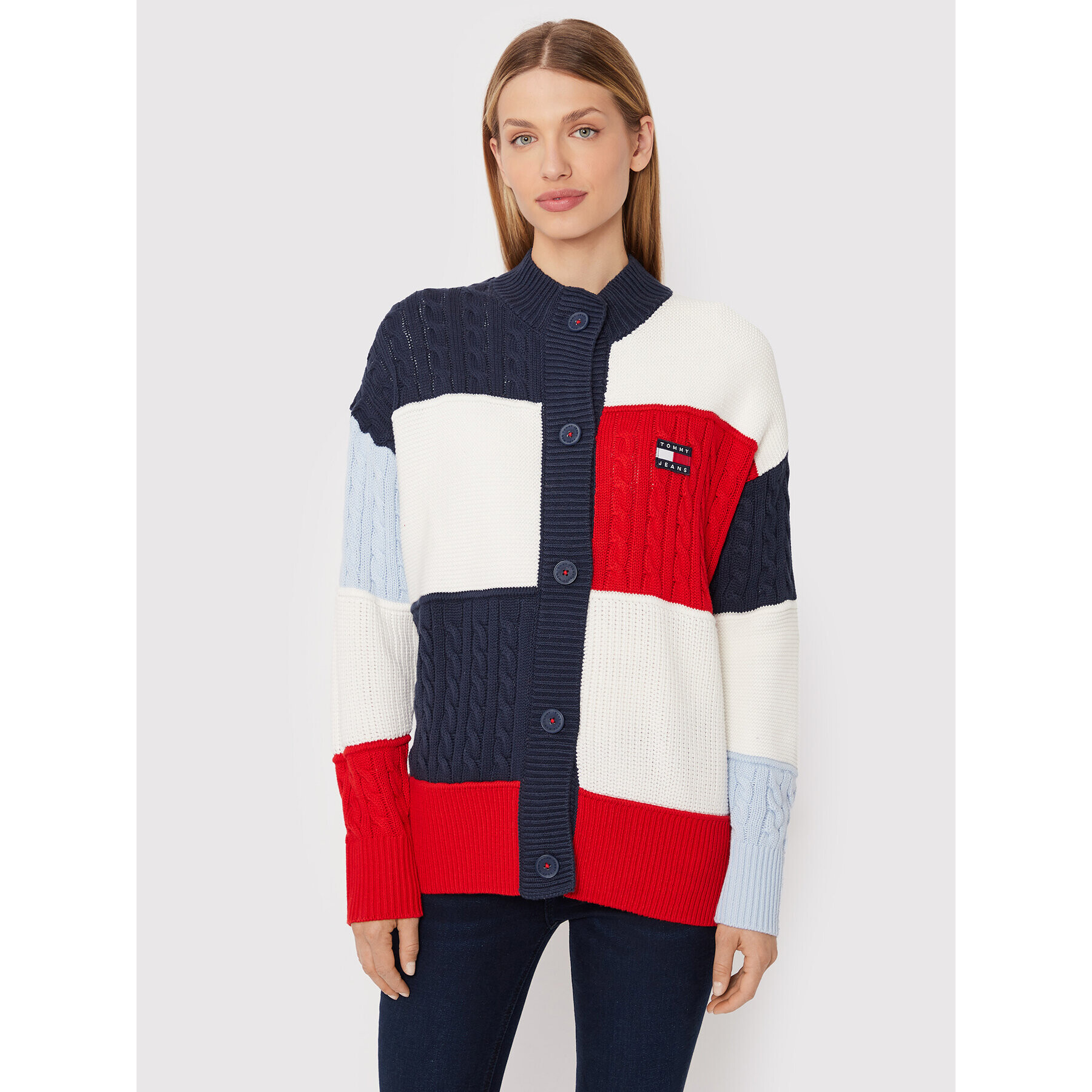 Tommy Jeans Cardigan Back Flag DW0DW13434 Colorat Oversize - Pled.ro