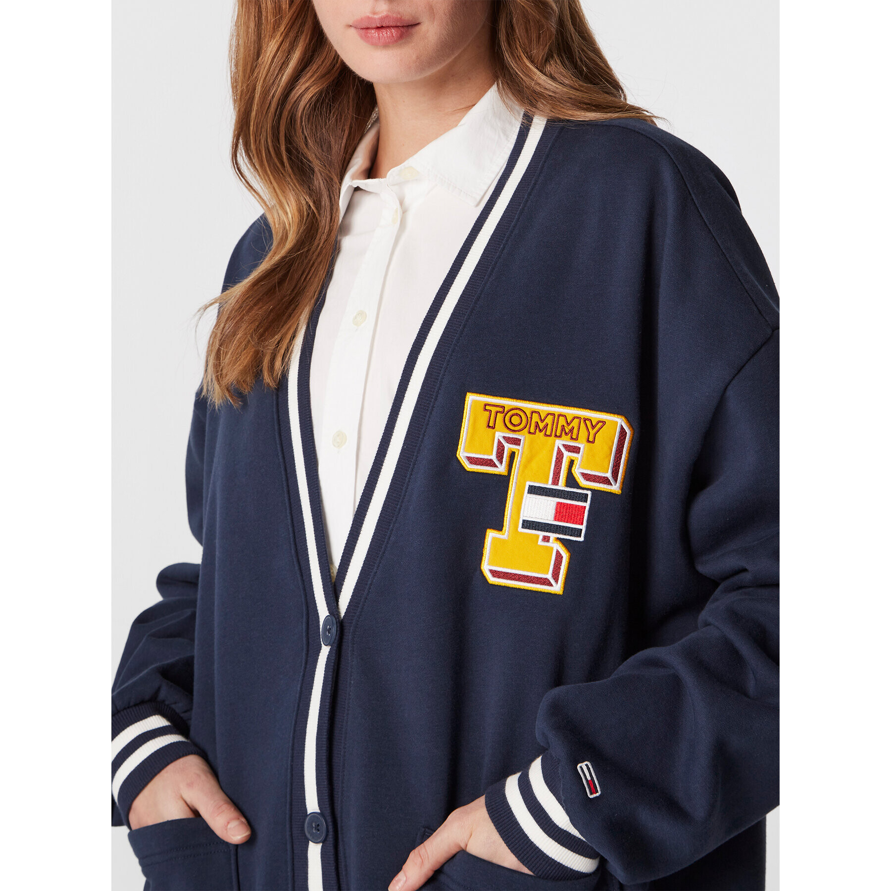 Tommy Jeans Cardigan Collegiate DW0DW14342 Bleumarin Oversize - Pled.ro