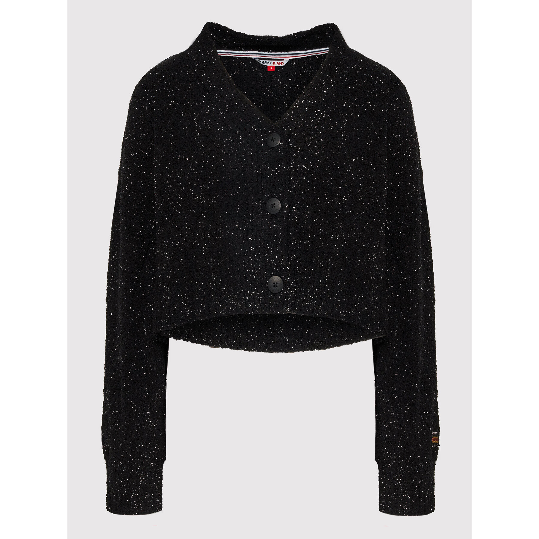 Tommy Jeans Cardigan Crop Party DW0DW11714 Negru Relaxed Fit - Pled.ro