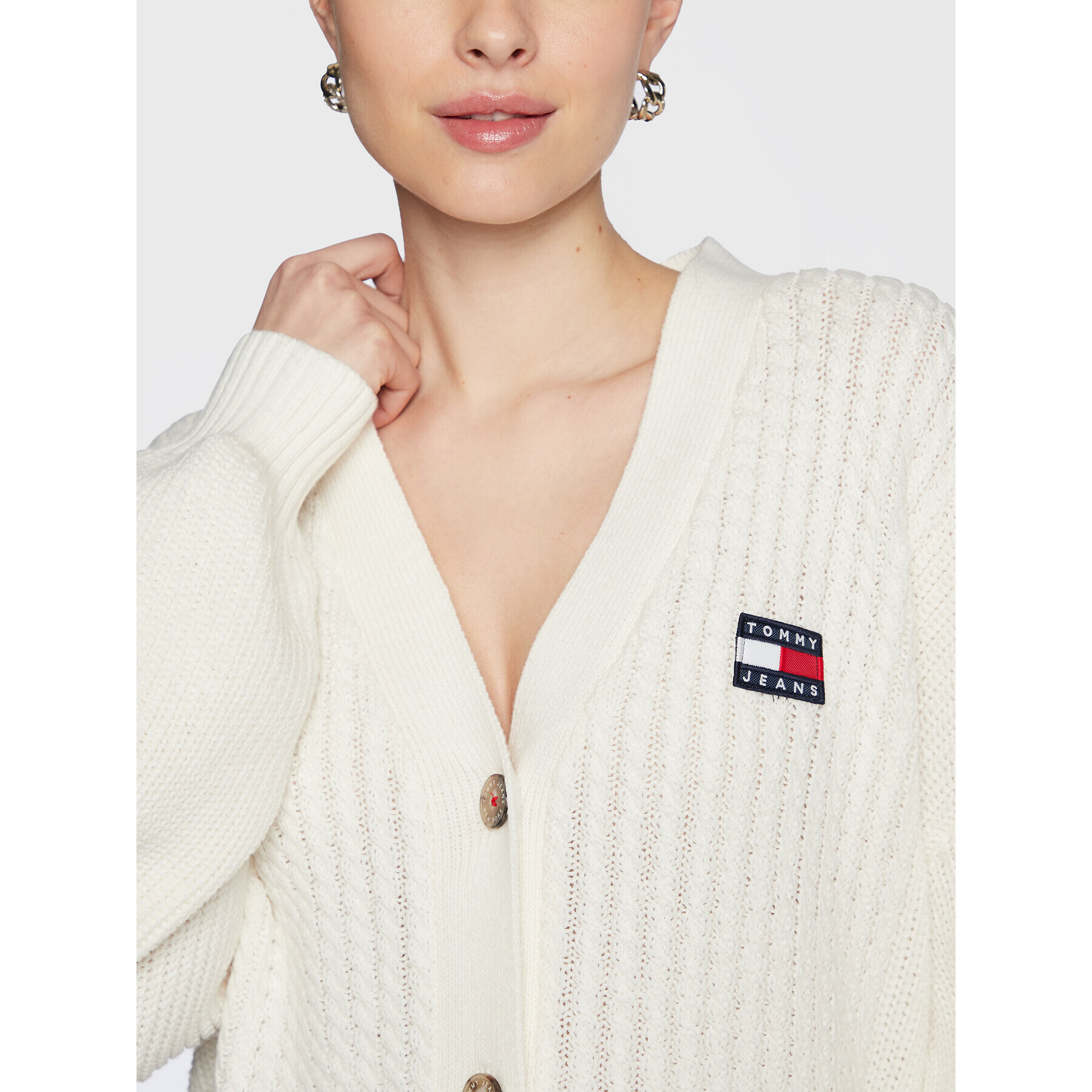 Tommy Jeans Cardigan DW0DW14957 Écru Relaxed Fit - Pled.ro