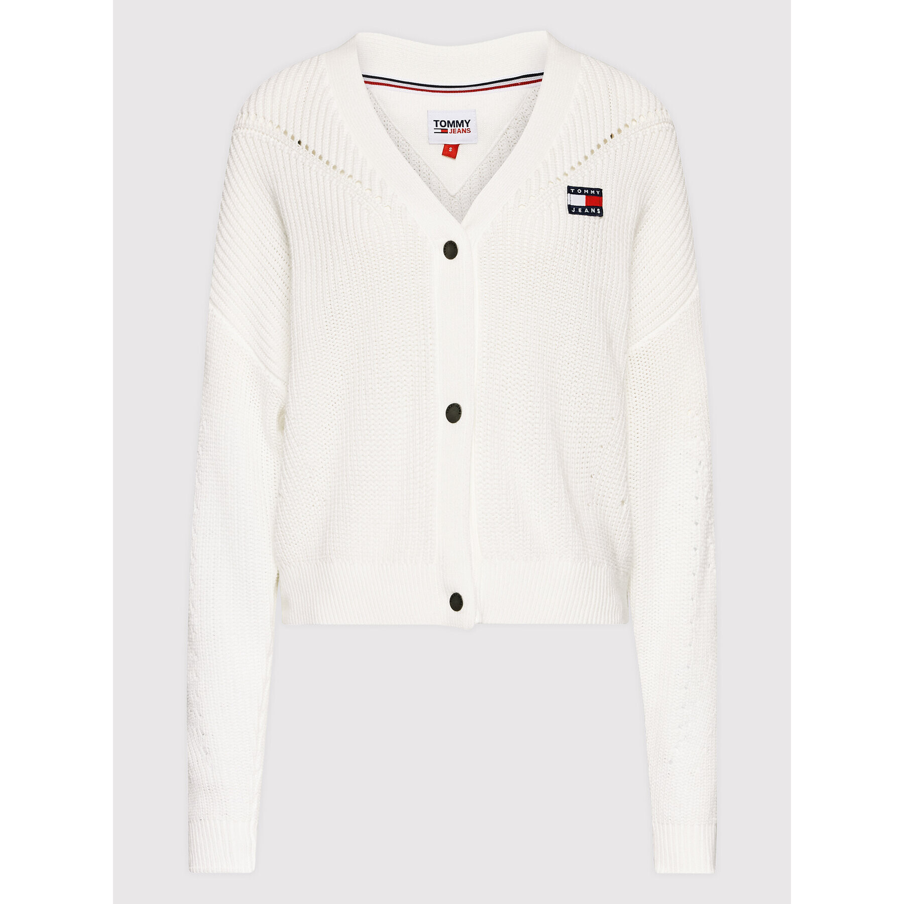 Tommy Jeans Cardigan Tjw Badge DW0DW13441 Alb Boxy Fit - Pled.ro