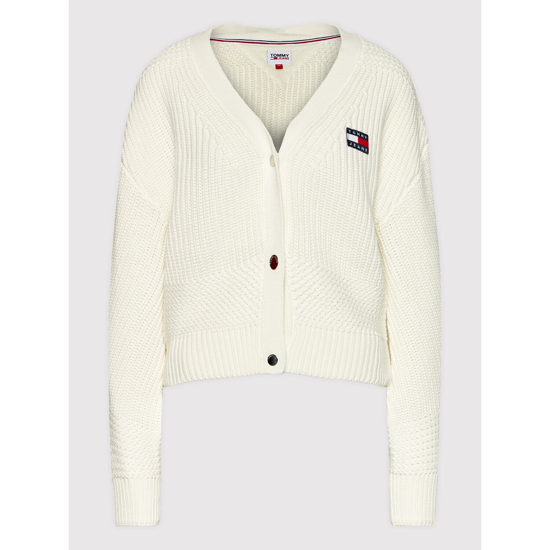 Tommy Jeans Cardigan Tjw Bxy Badge DW0DW10997 Alb Relaxed Fit - Pled.ro