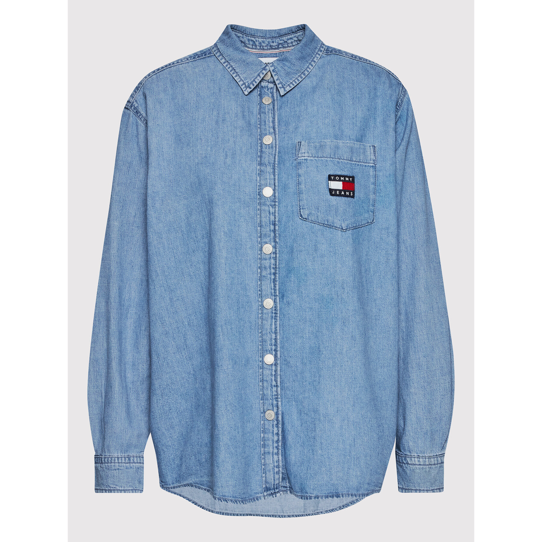 Tommy Jeans cămașă de blugi Chambray Badge DW0DW13713 Albastru Boyfriend Fit - Pled.ro