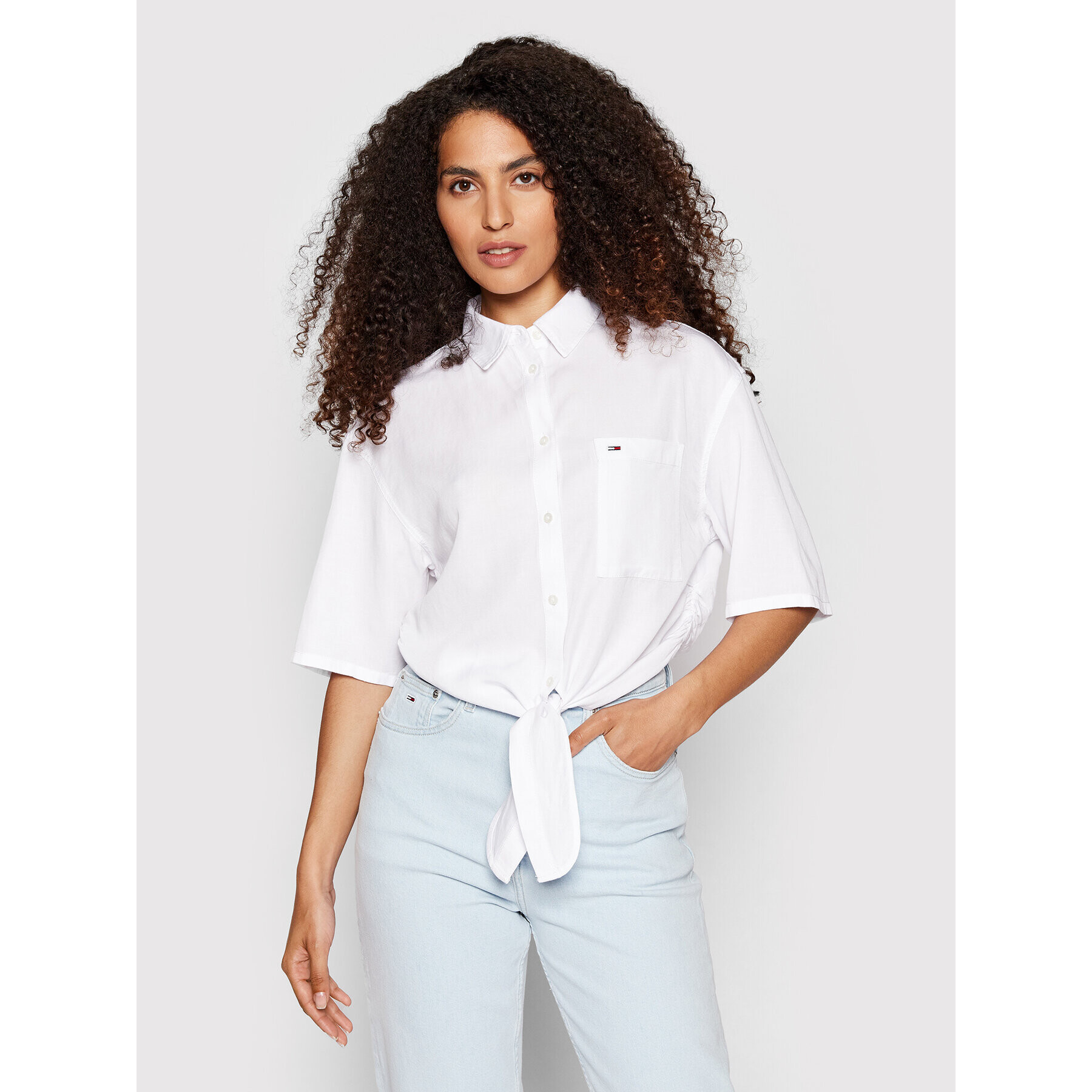 Tommy Jeans Cămașă Front Tie DW0DW12900 Alb Relaxed Fit - Pled.ro