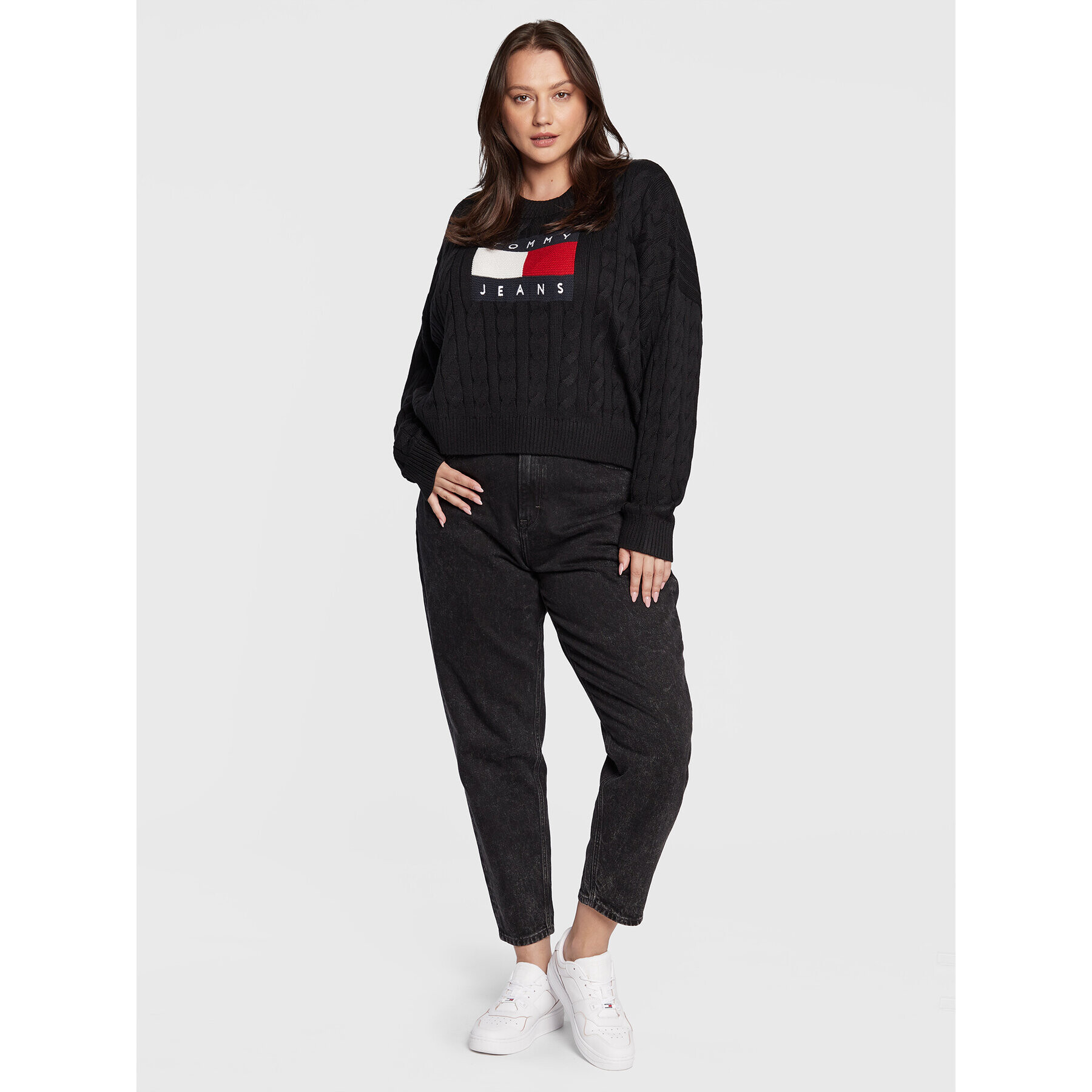 Tommy Jeans Curve Blugi Mom DW0DW13772 Negru Mom Fit - Pled.ro