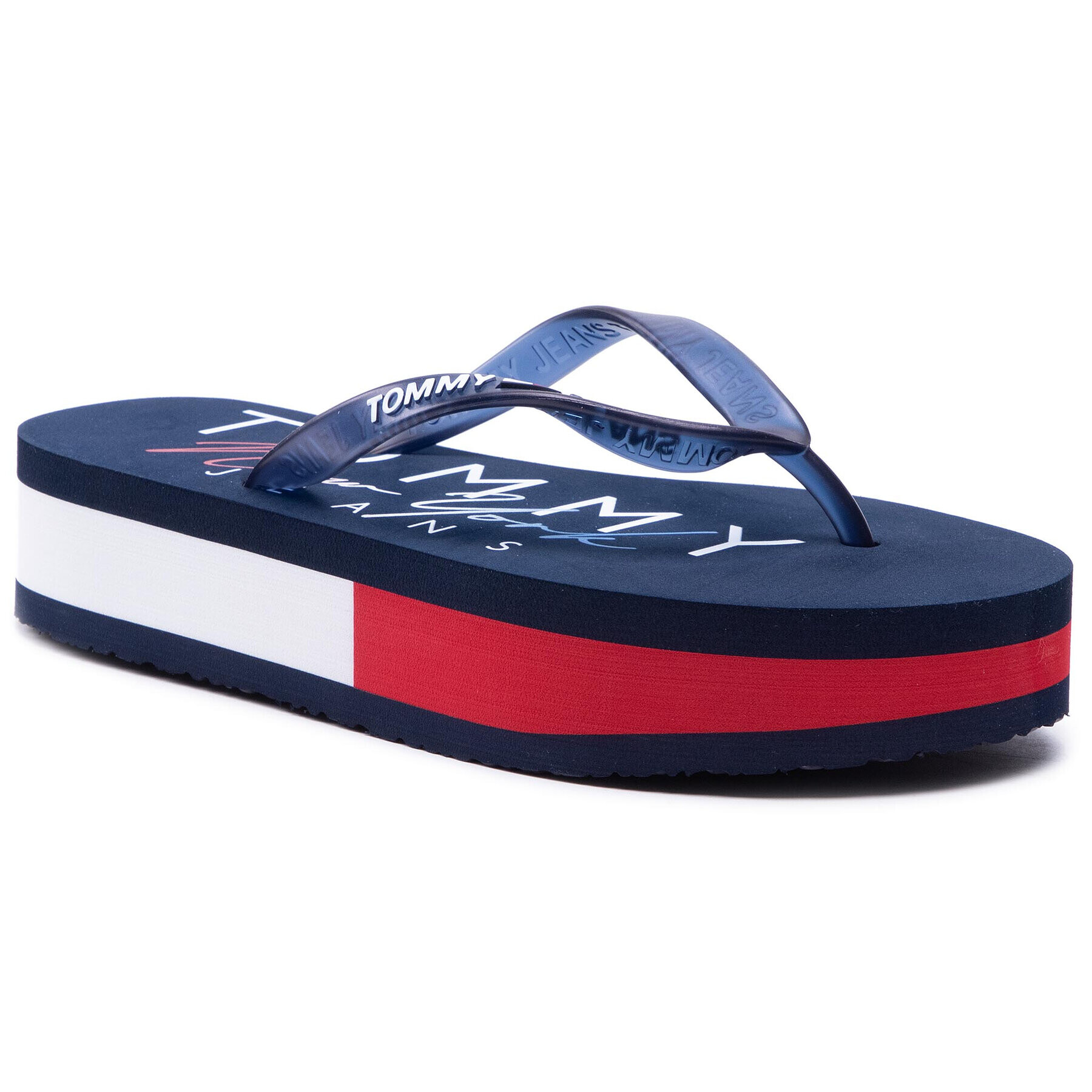 Tommy Jeans Flip flop Rubber Thong Mid Beach Sandal EN0EN01301 Bleumarin - Pled.ro