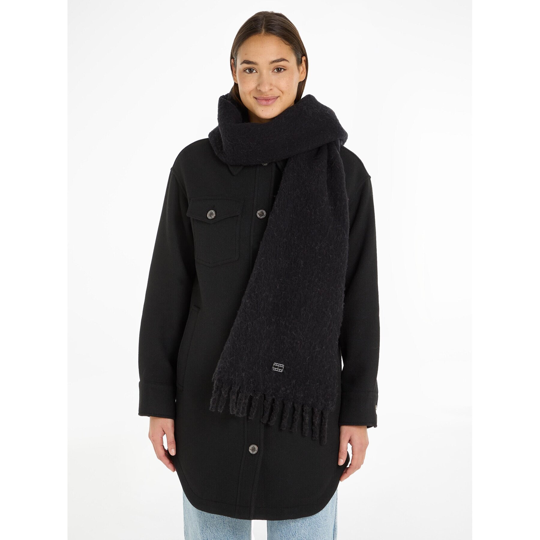 Tommy Jeans Fular Tjw Cosy Knit Scarf AW0AW15904 Negru - Pled.ro