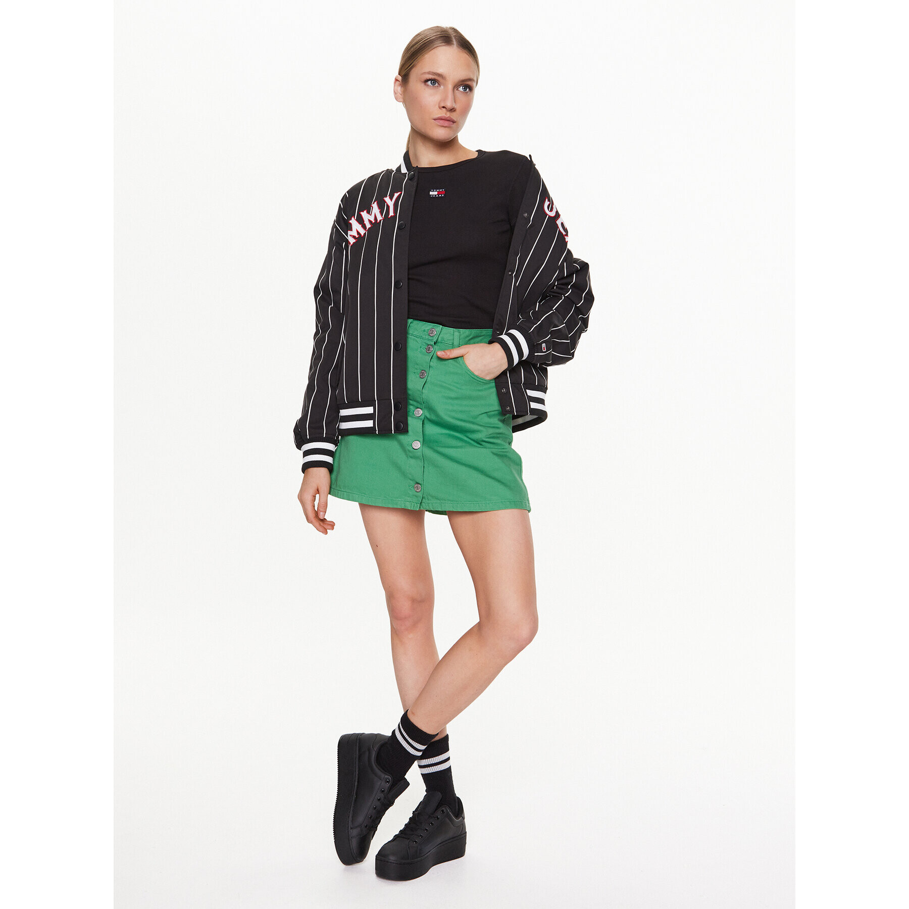 Tommy Jeans Fustă A-Line DW0DW15663 Verde Regular Fit - Pled.ro