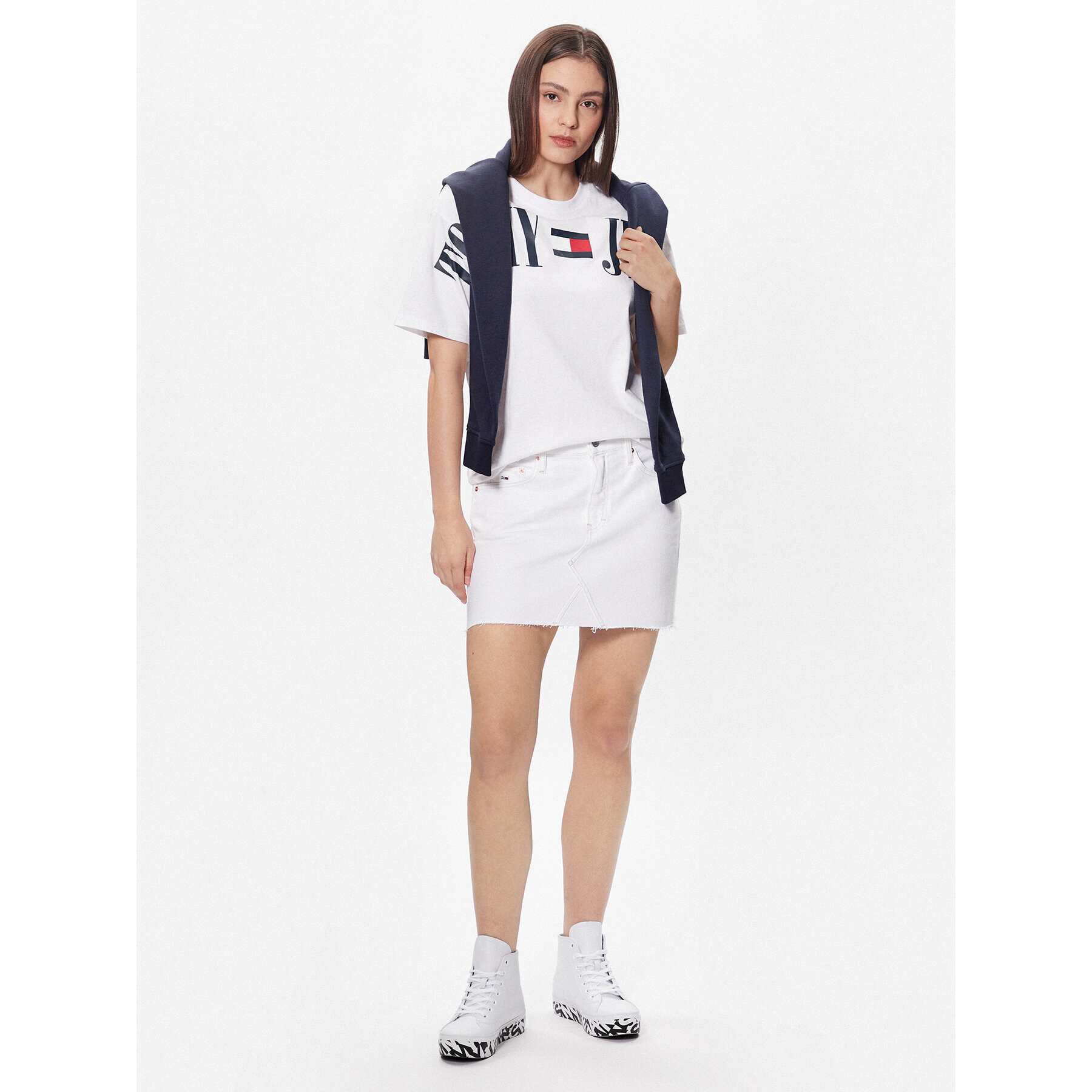 Tommy Jeans Fustă de blugi Izzie DW0DW15629 Alb Regular Fit - Pled.ro