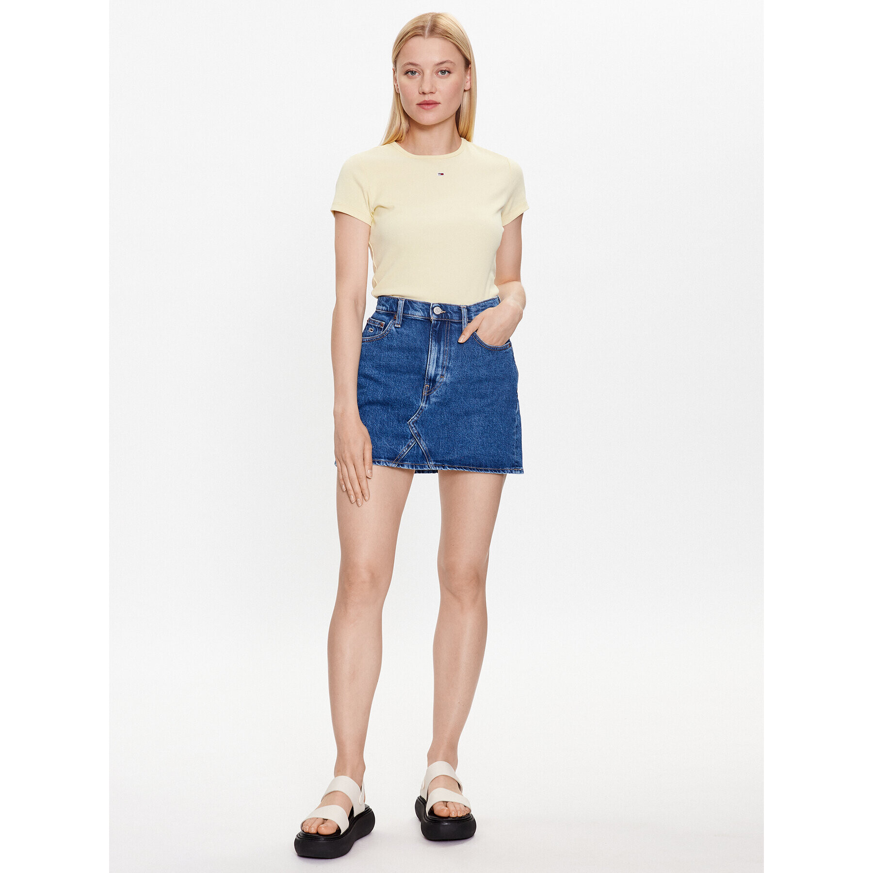 Tommy Jeans Fustă de blugi Izzie DW0DW16175 Albastru Regular Fit - Pled.ro