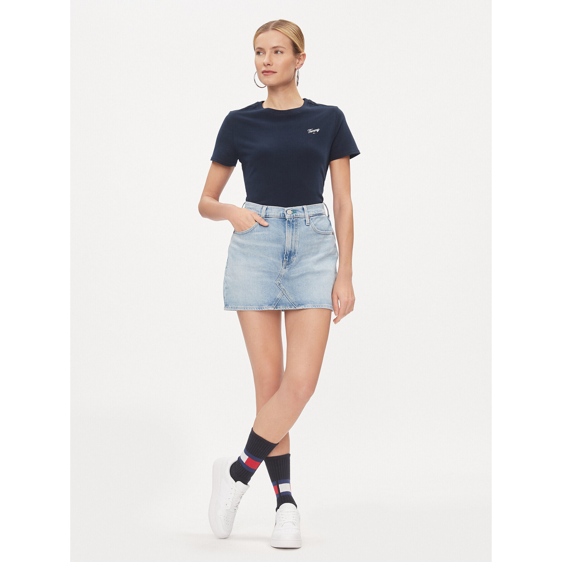 Tommy Jeans Fustă de blugi Izzie DW0DW17219 Albastru Regular Fit - Pled.ro