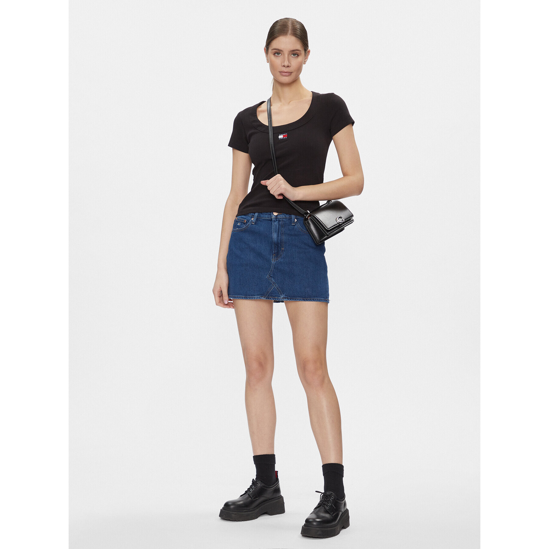 Tommy Jeans Fustă de blugi Izzie DW0DW17287 Albastru Regular Fit - Pled.ro