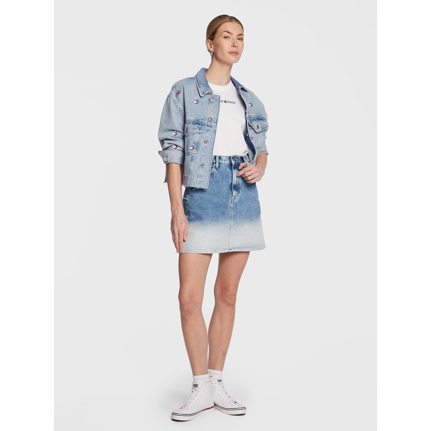 Tommy Jeans Fustă de blugi Mom DW0DW14836 Albastru Regular Fit - Pled.ro