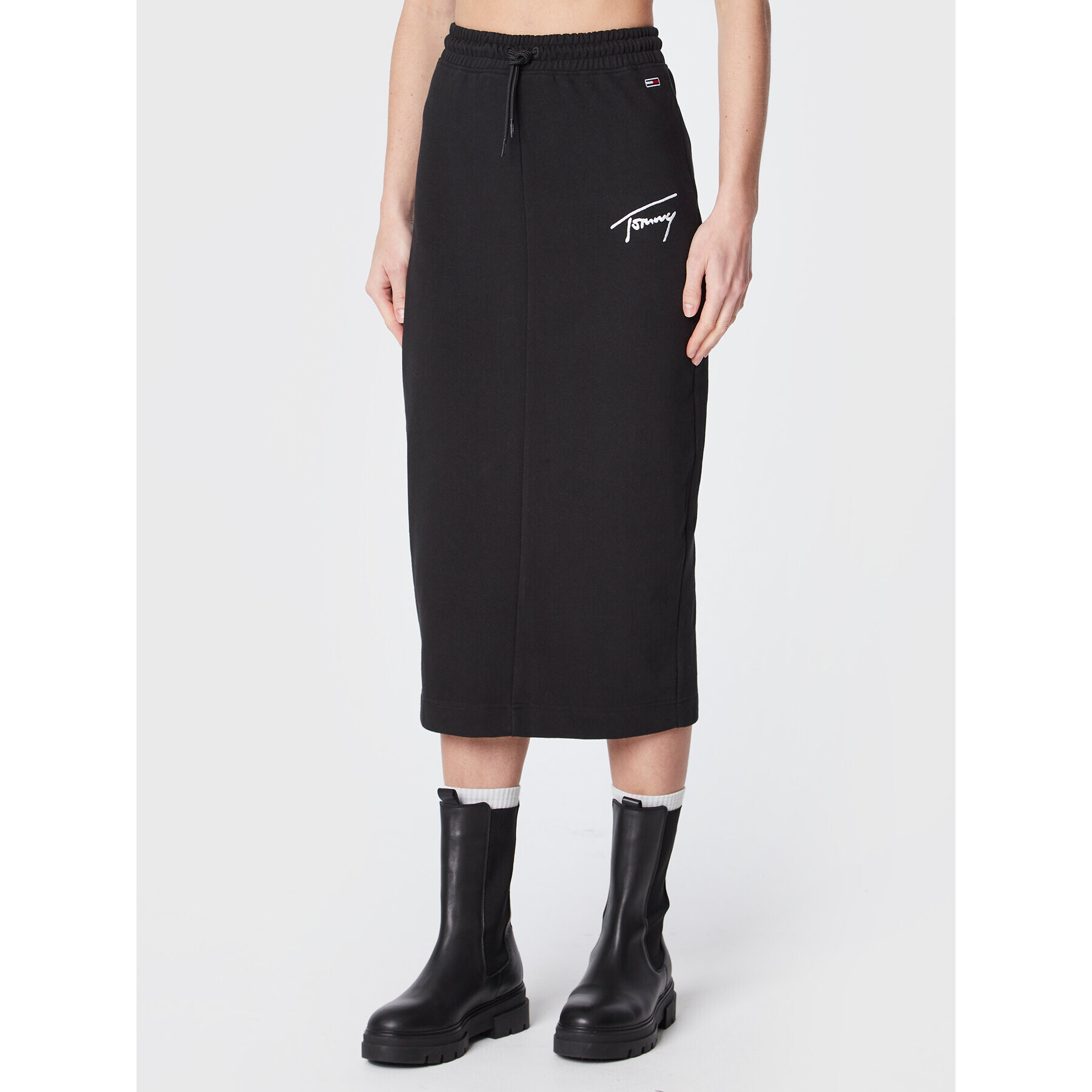 Tommy Jeans Fustă midi Signature DW0DW14418 Negru Regular Fit - Pled.ro