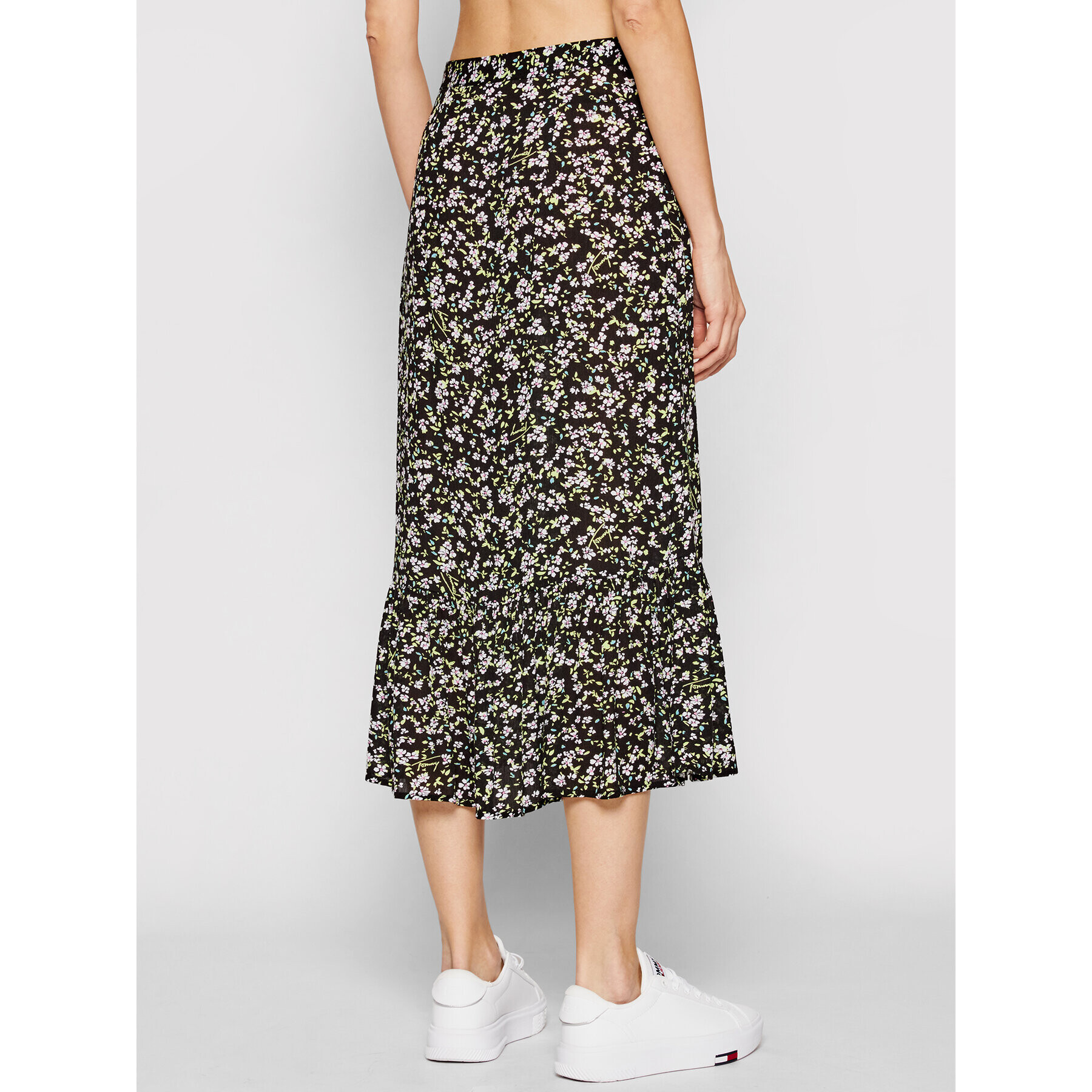 Tommy Jeans Fustă midi Tiered Floral DW0DW09856 Negru Regular Fit - Pled.ro