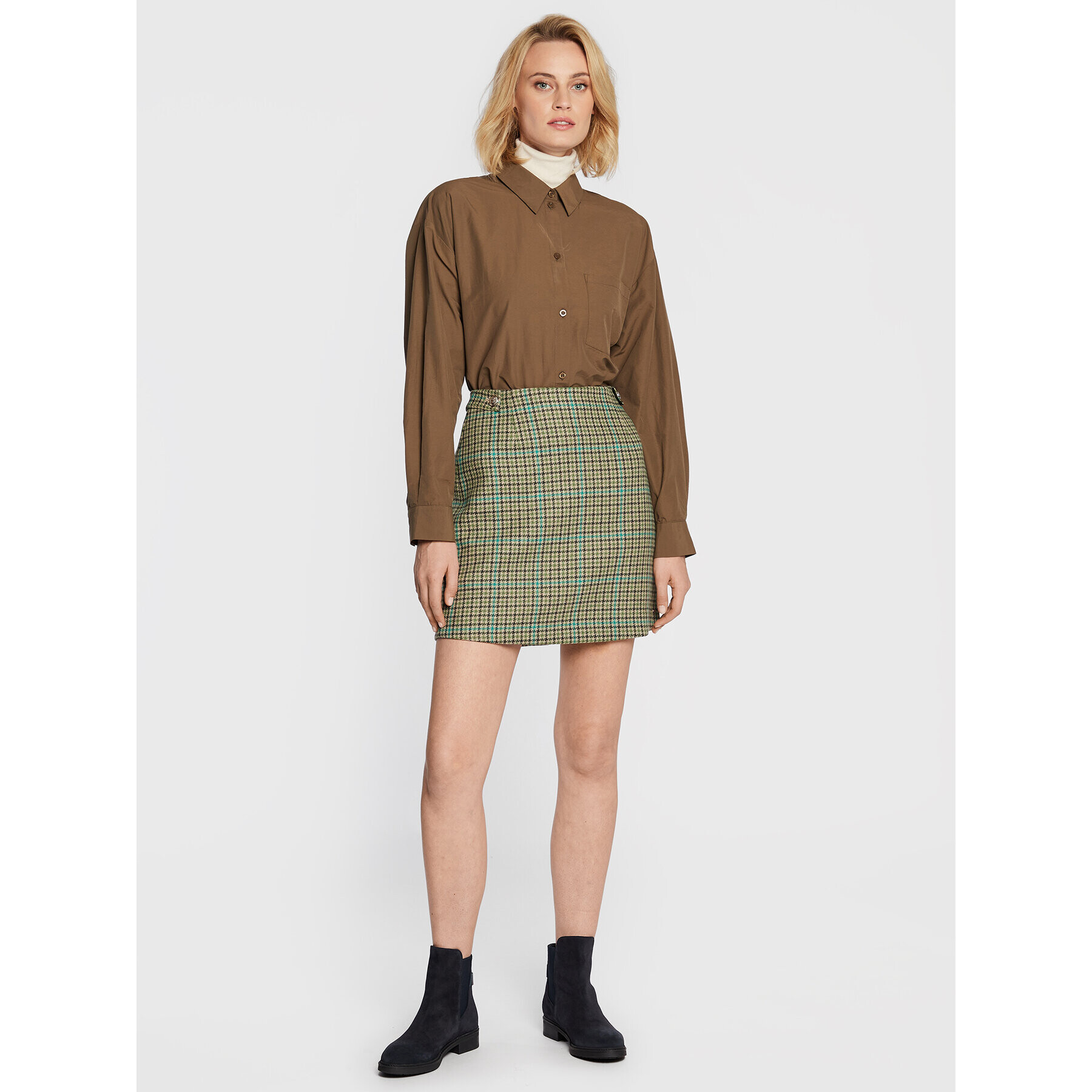 Tommy Jeans Fustă mini Check WW0WW37411 Verde Regular Fit - Pled.ro