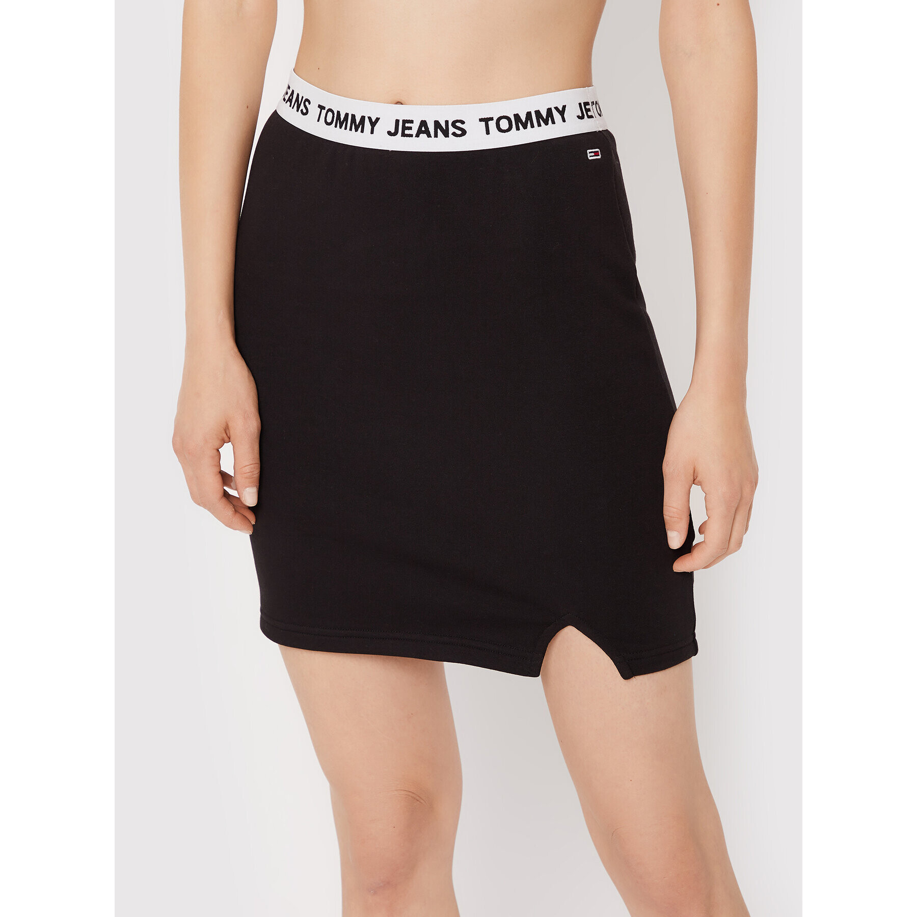 Tommy Jeans Fustă mini Logo Waistband DW0DW13706 Negru Slim Fit - Pled.ro