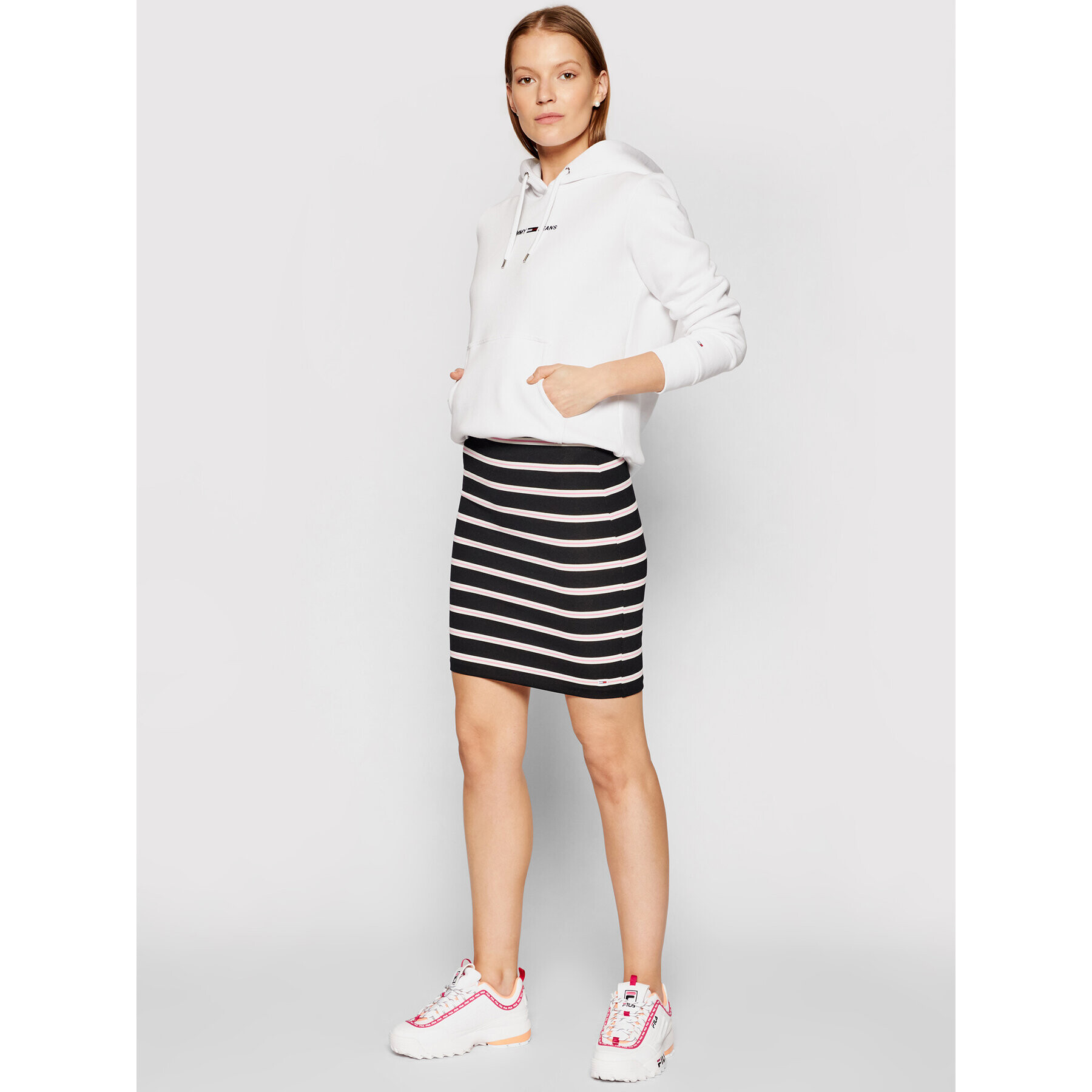 Tommy Jeans Fustă mini Stripe Bodycon DW0DW10144 Negru Slim Fit - Pled.ro