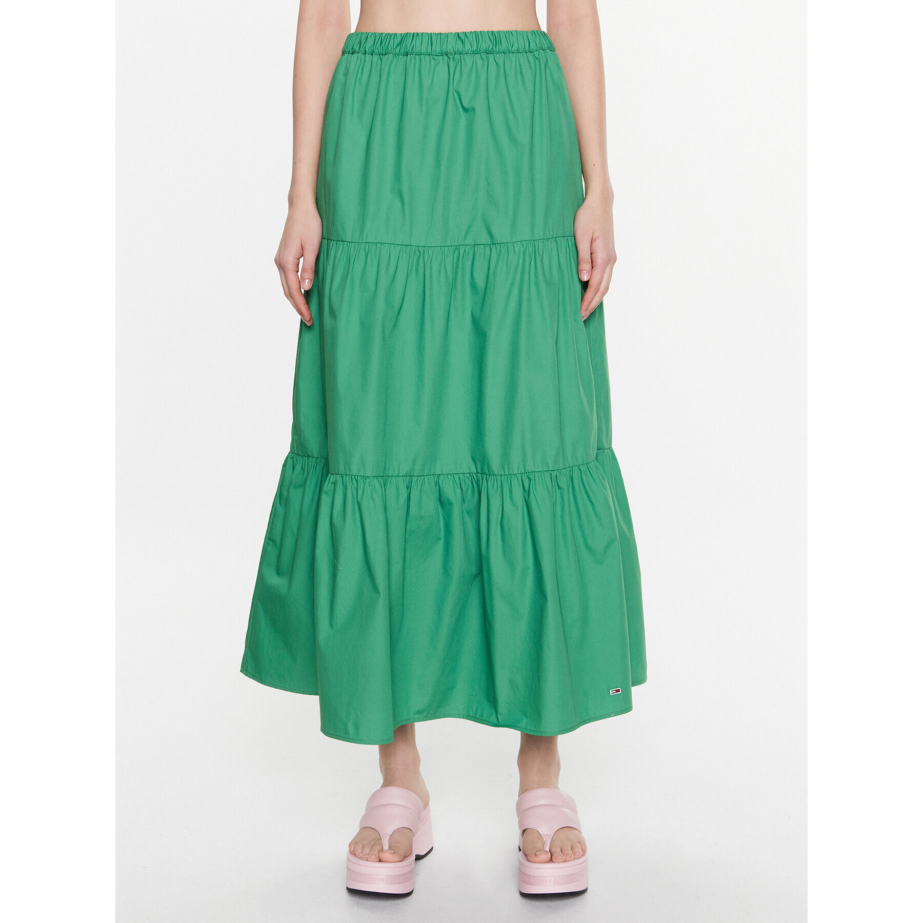 Tommy Jeans Fustă Poplin Tiered DW0DW15195 Verde Regular Fit - Pled.ro