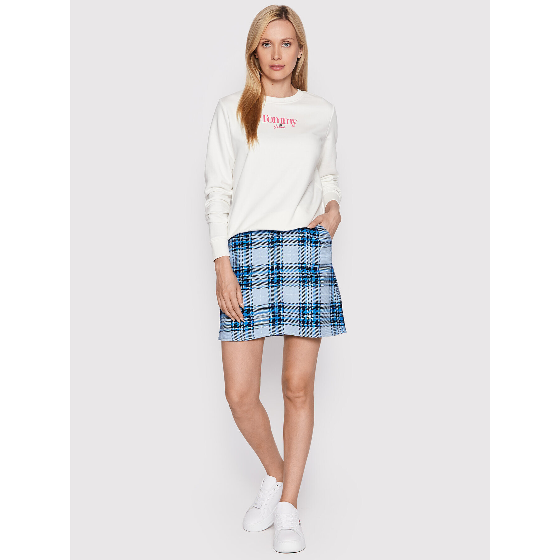 Tommy Jeans Fustă trapez Check DW0DW13712 Albastru Regular Fit - Pled.ro