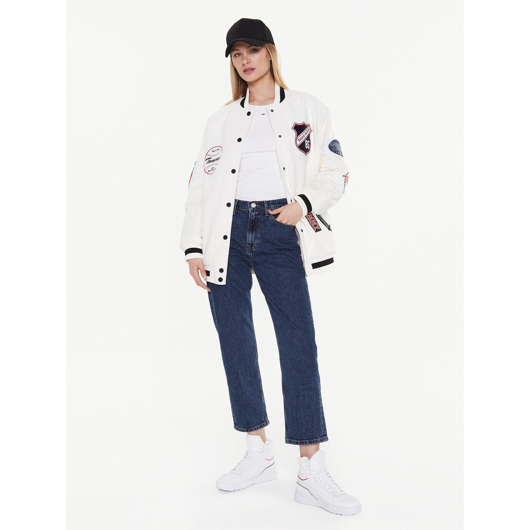 Tommy Jeans Geacă bomber Letterman DW0DW14940 Alb Oversize - Pled.ro