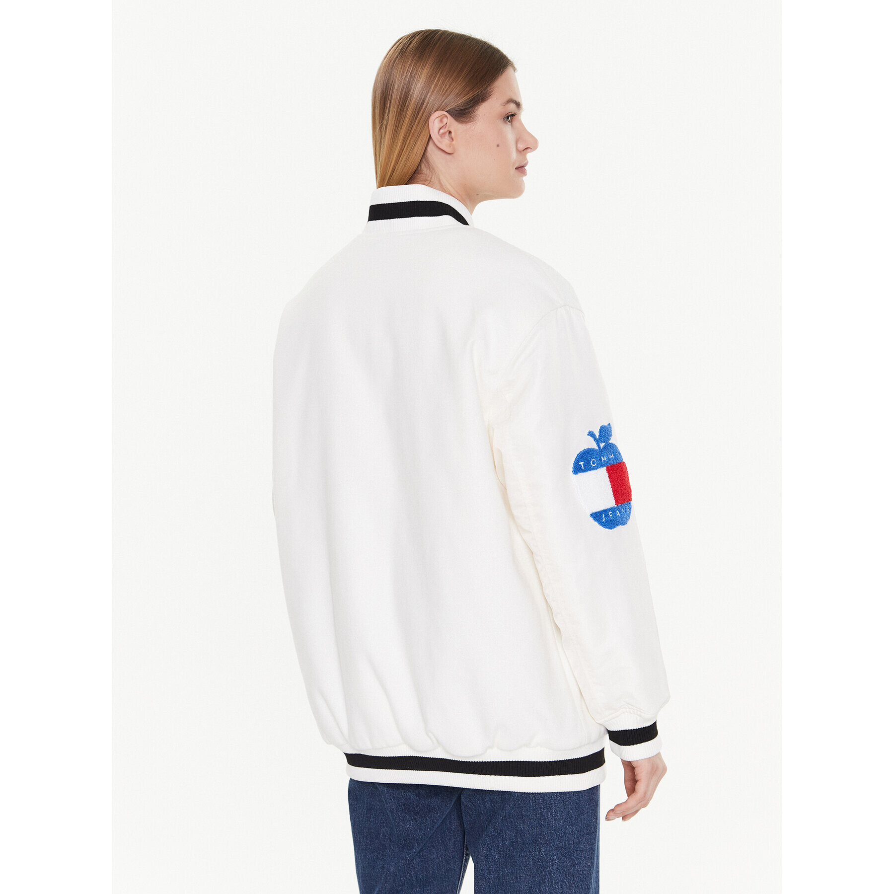 Tommy Jeans Geacă bomber Letterman DW0DW14940 Alb Oversize - Pled.ro