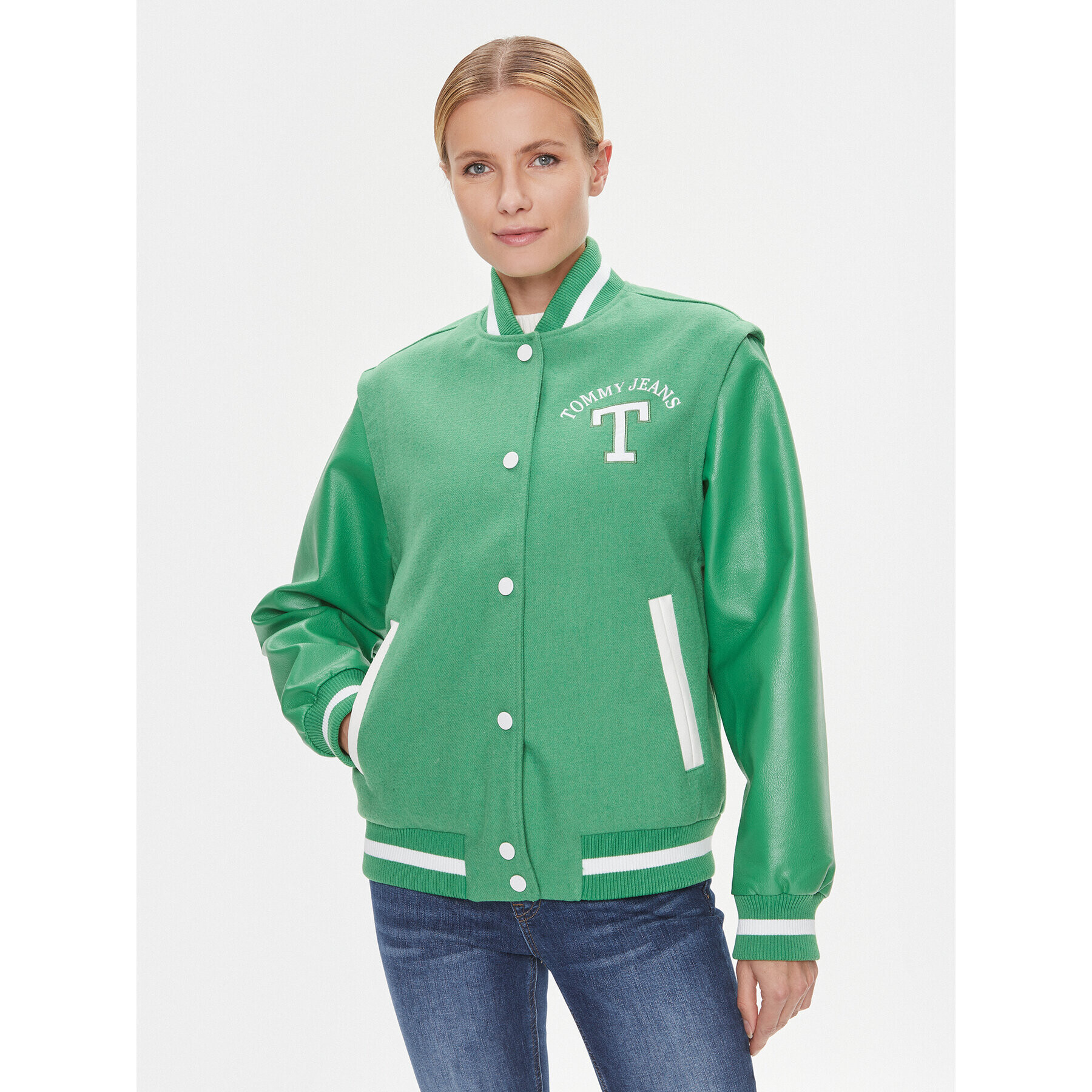 Tommy Jeans Geacă bomber Letterman DW0DW15958 Verde Regular Fit - Pled.ro