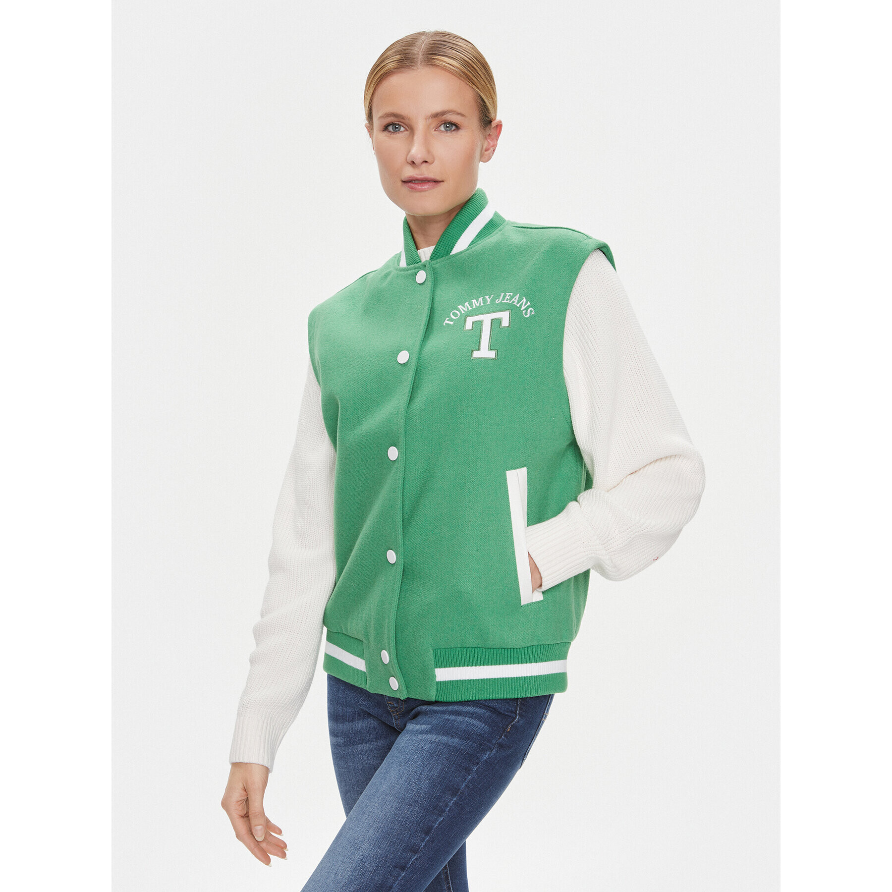 Tommy Jeans Geacă bomber Letterman DW0DW15958 Verde Regular Fit - Pled.ro