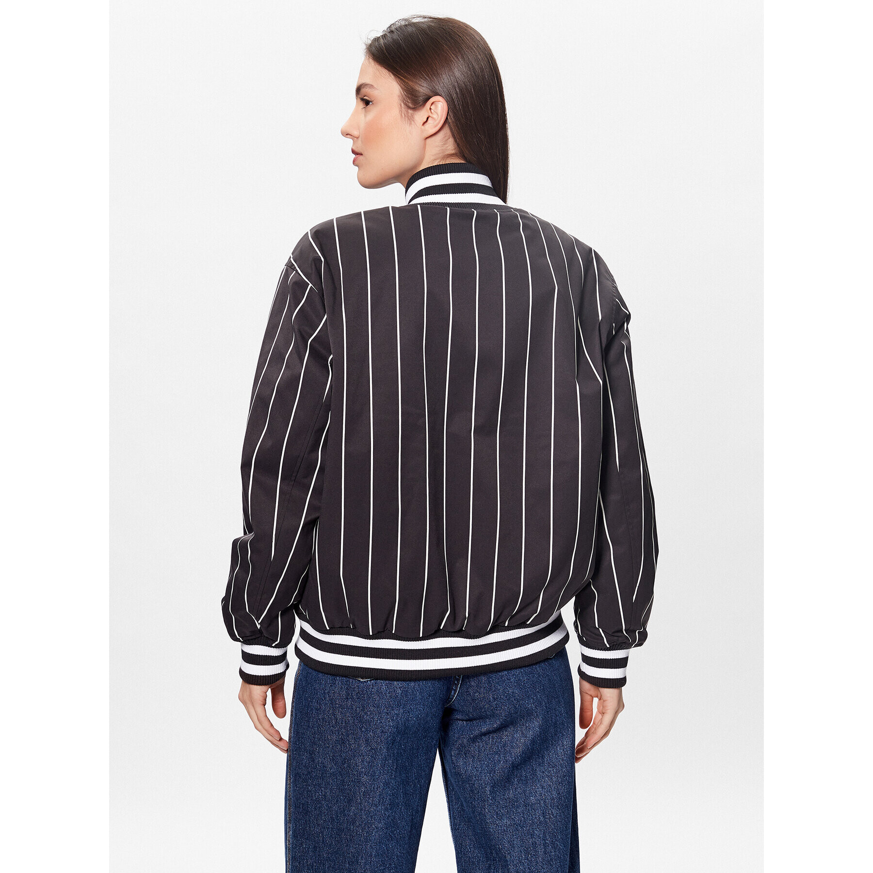 Tommy Jeans Geacă bomber Pinstripe Letterman DW0DW15336 Negru Relaxed Fit - Pled.ro