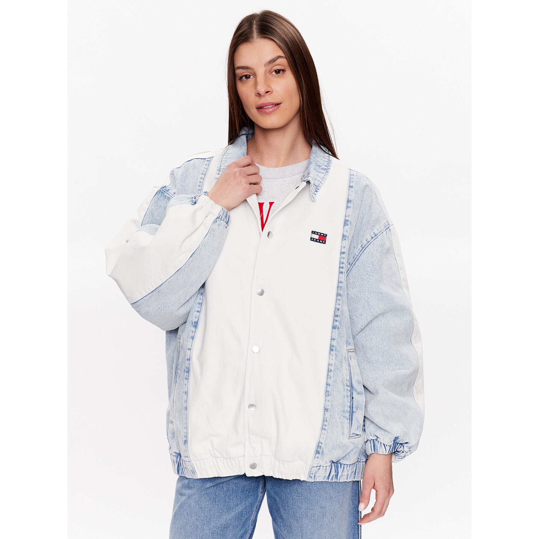 Tommy Jeans Geacă de blugi College DW0DW15617 Albastru Oversize - Pled.ro