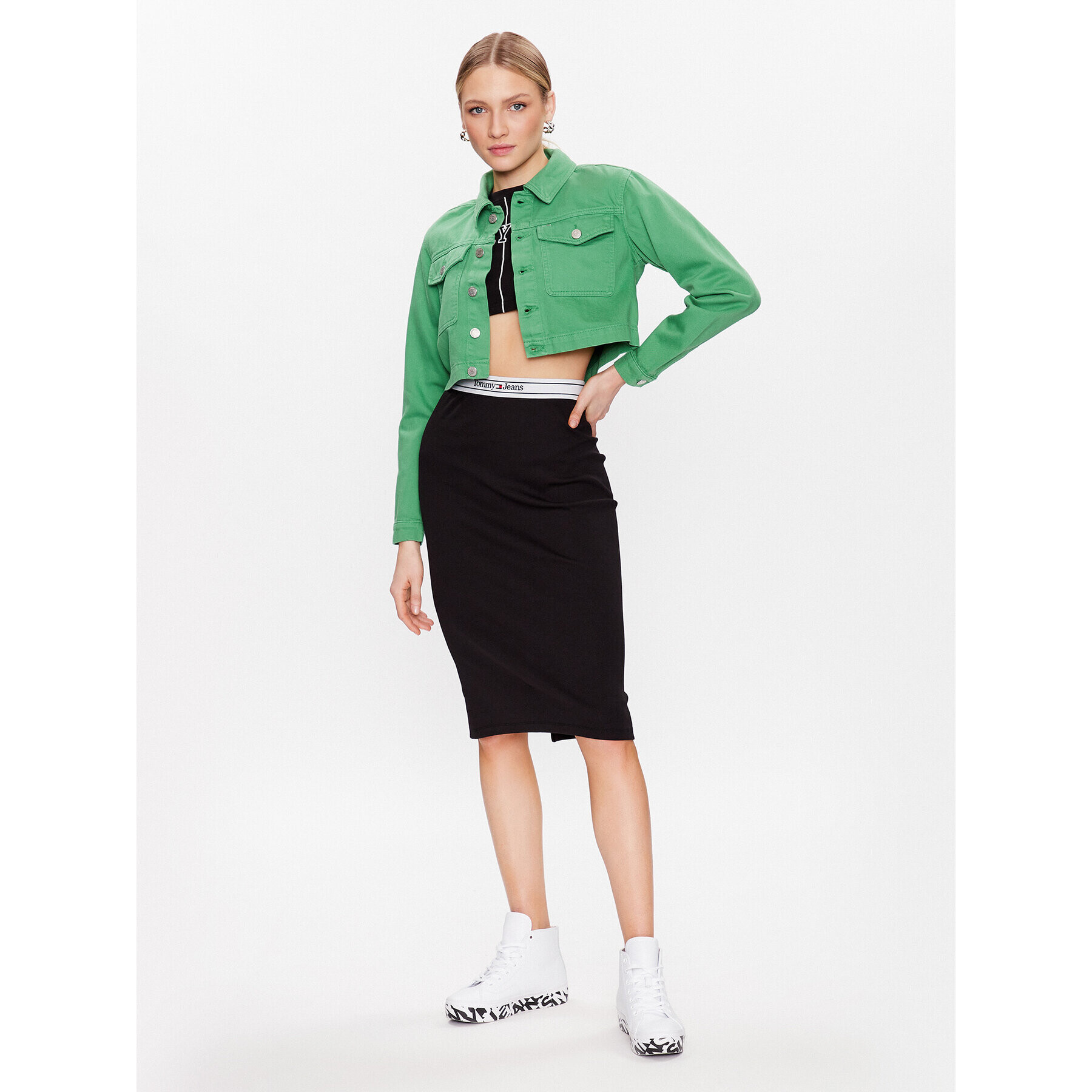 Tommy Jeans Geacă de blugi DW0DW15666 Verde Cropped Fit - Pled.ro