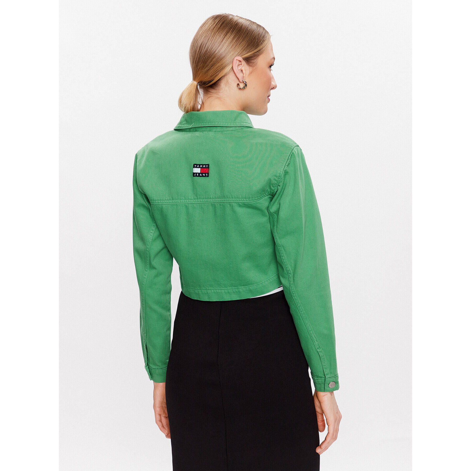 Tommy Jeans Geacă de blugi DW0DW15666 Verde Cropped Fit - Pled.ro