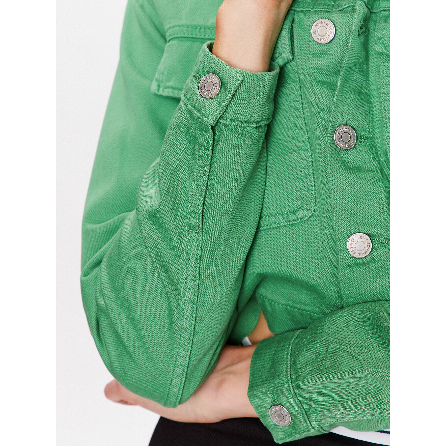 Tommy Jeans Geacă de blugi DW0DW15666 Verde Cropped Fit - Pled.ro