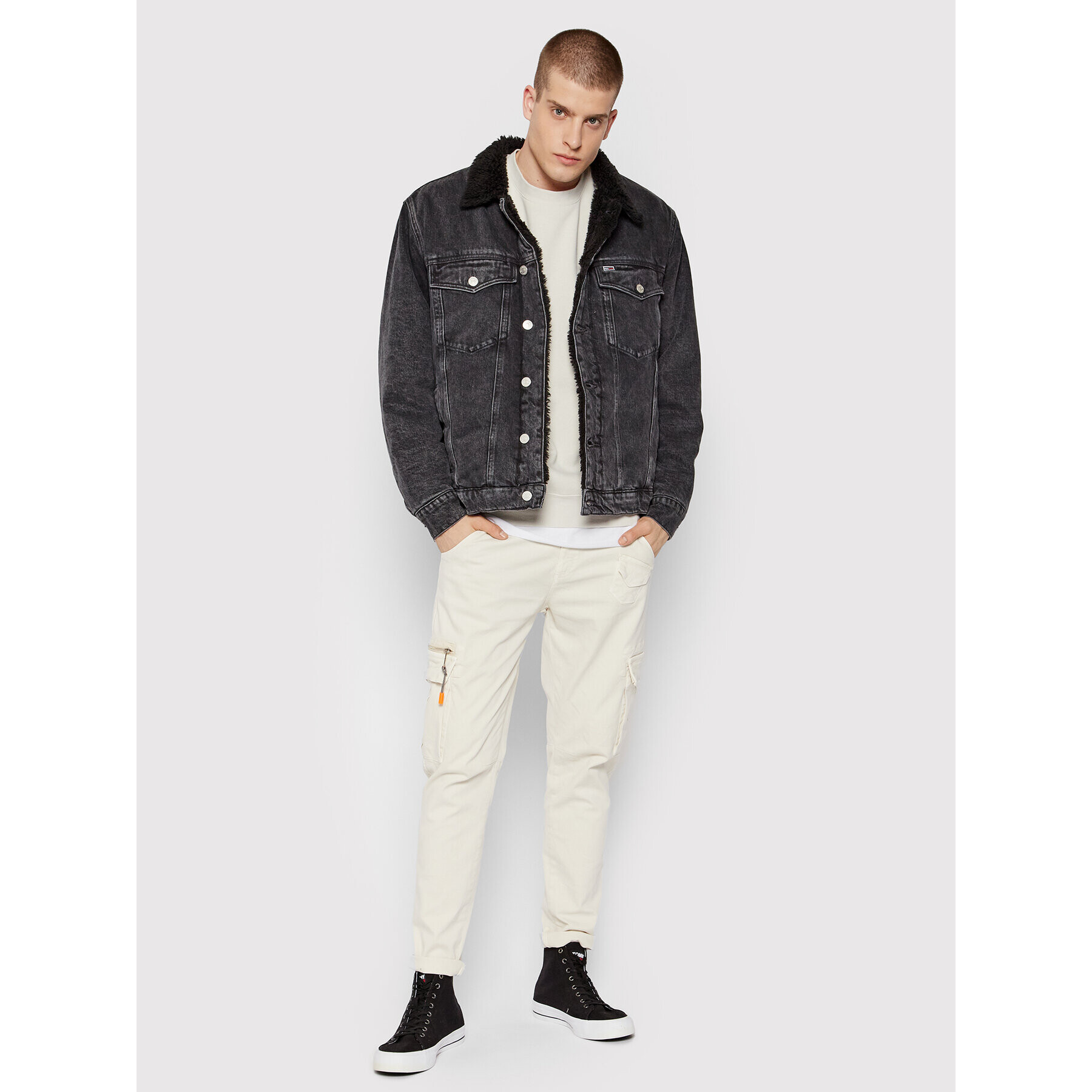 Tommy Jeans Geacă de blugi Sherpa DM0DM11569 Negru Oversize - Pled.ro