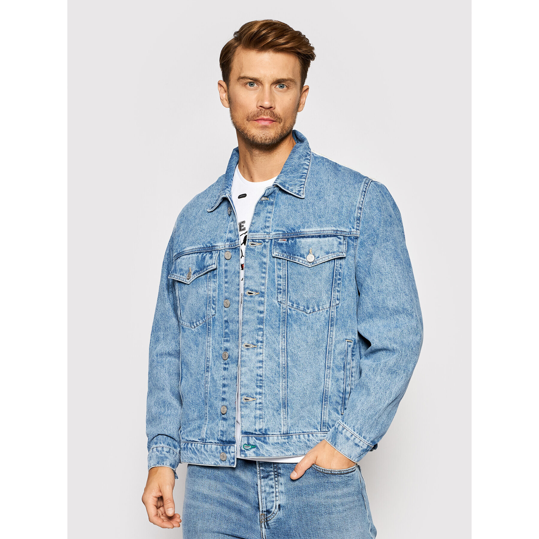 Tommy Jeans Geacă de blugi Trucker DM0DM10843 Albastru Oversize - Pled.ro