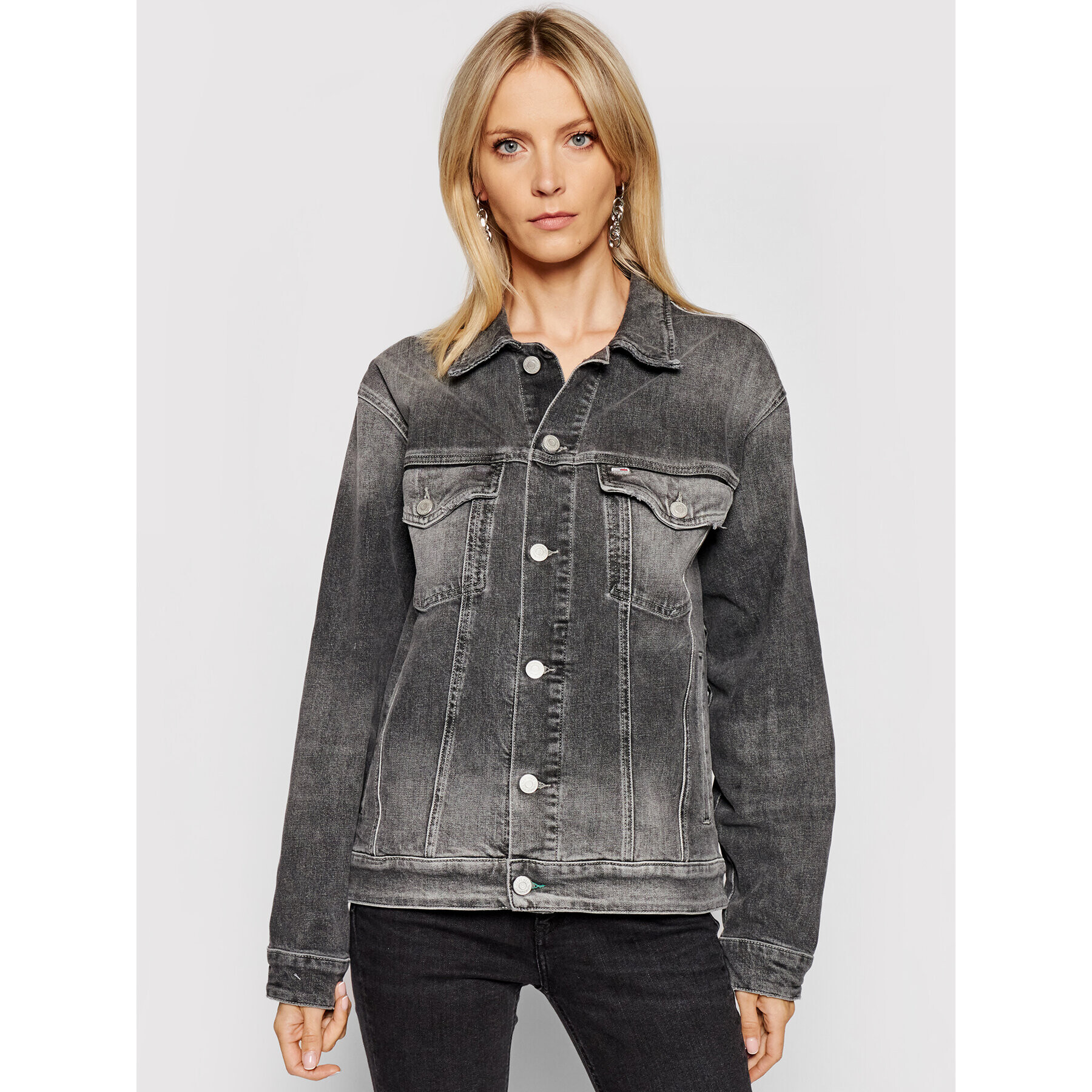 Tommy Jeans Geacă de blugi Trucker DW0DW10260 Gri Oversize - Pled.ro