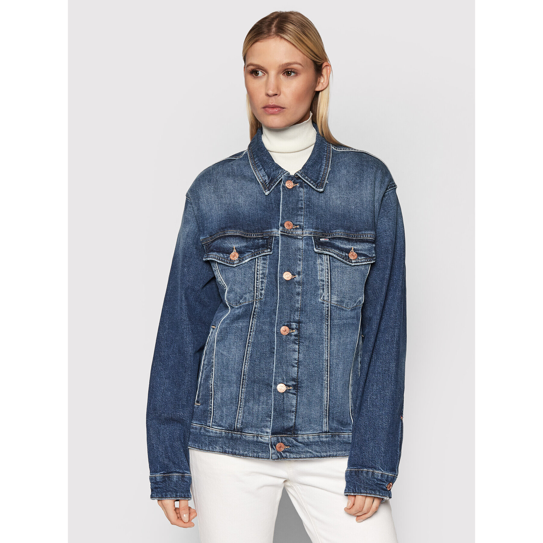 Tommy Jeans Geacă de blugi Trucker DW0DW10471 Albastru Oversize - Pled.ro