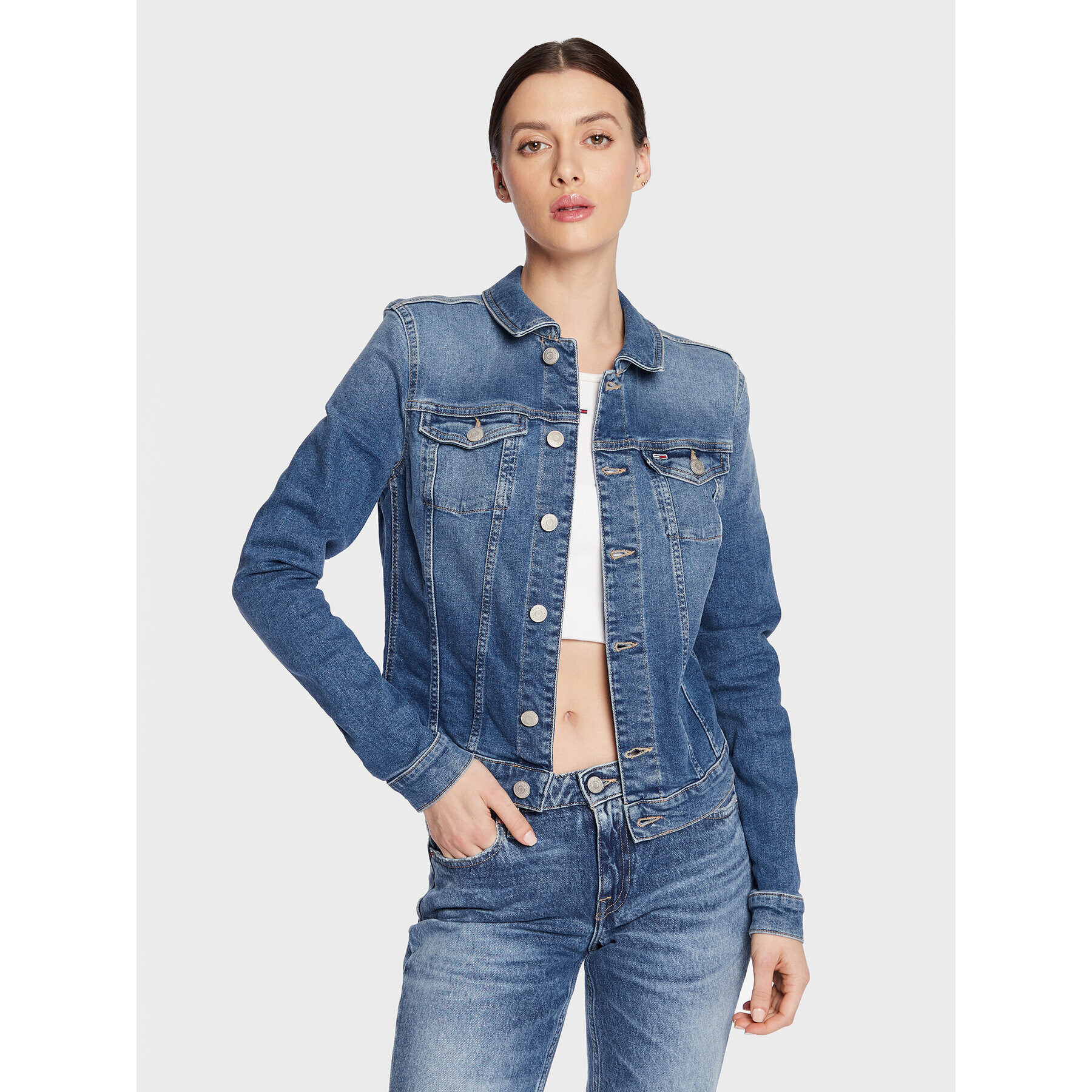 Tommy Jeans Geacă de blugi Vivianne DW0DW14737 Albastru Slim Fit - Pled.ro