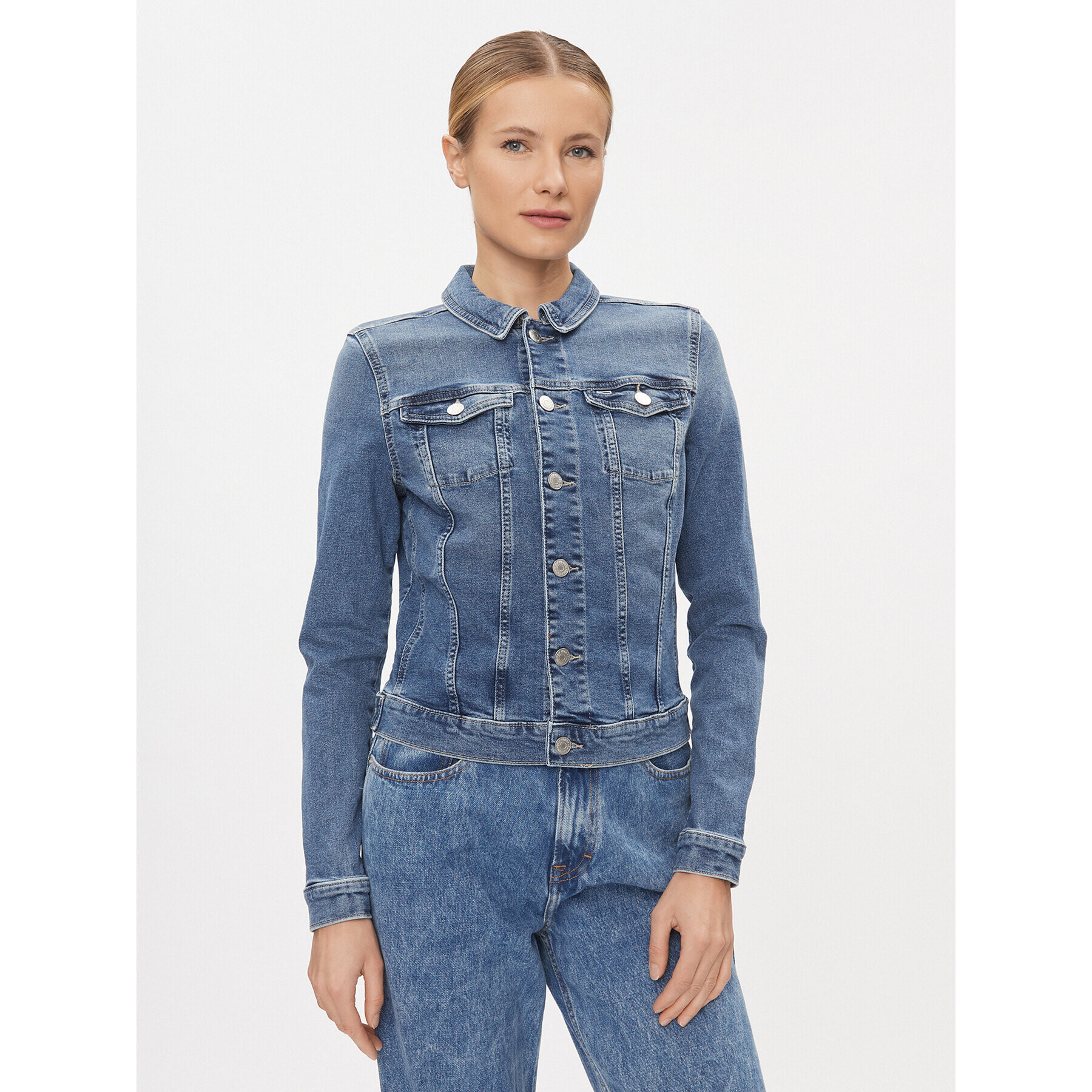 Tommy Jeans Geacă de blugi Vivianne DW0DW17213 Albastru Slim Fit - Pled.ro