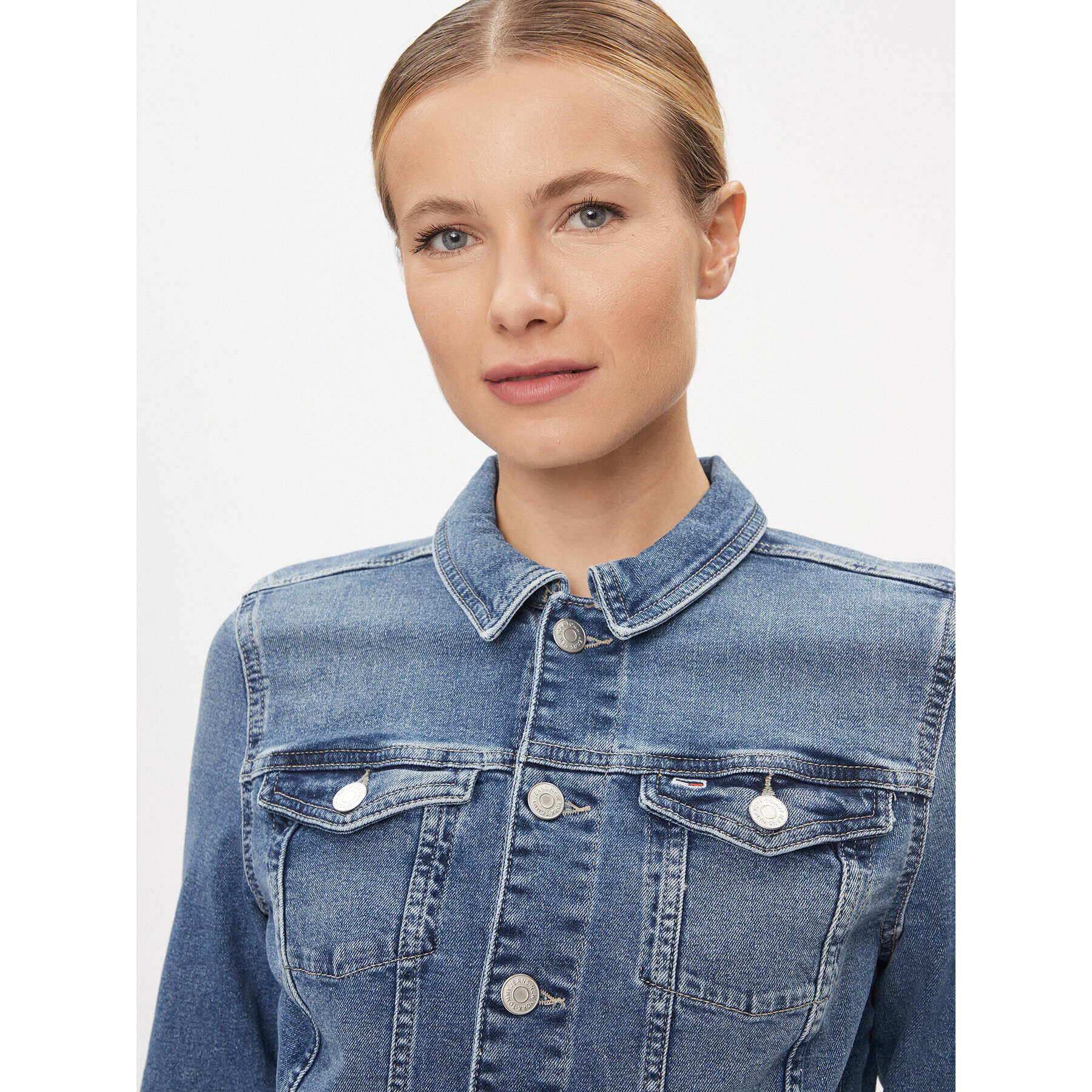 Tommy Jeans Geacă de blugi Vivianne DW0DW17213 Albastru Slim Fit - Pled.ro