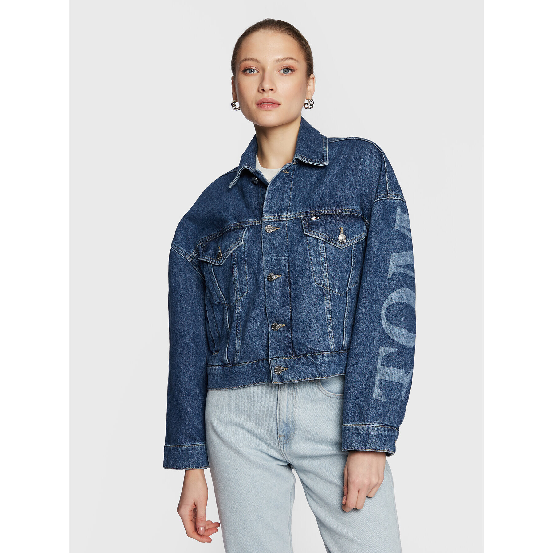 Tommy Jeans Geacă de blugi Wide Sleeve DW0DW14833 Bleumarin Oversize - Pled.ro