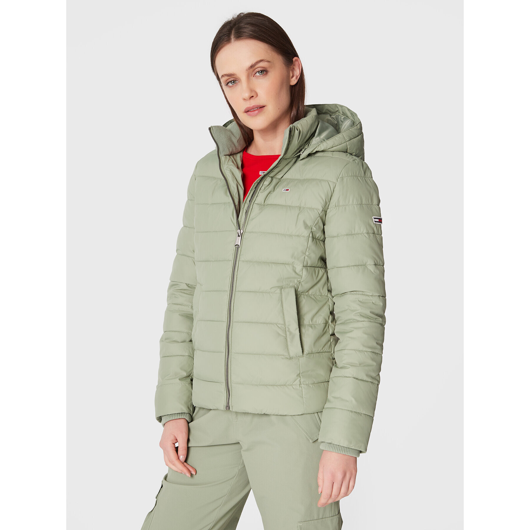 Tommy Jeans Geacă din puf Basic DW0DW13741 Verde Regular Fit - Pled.ro