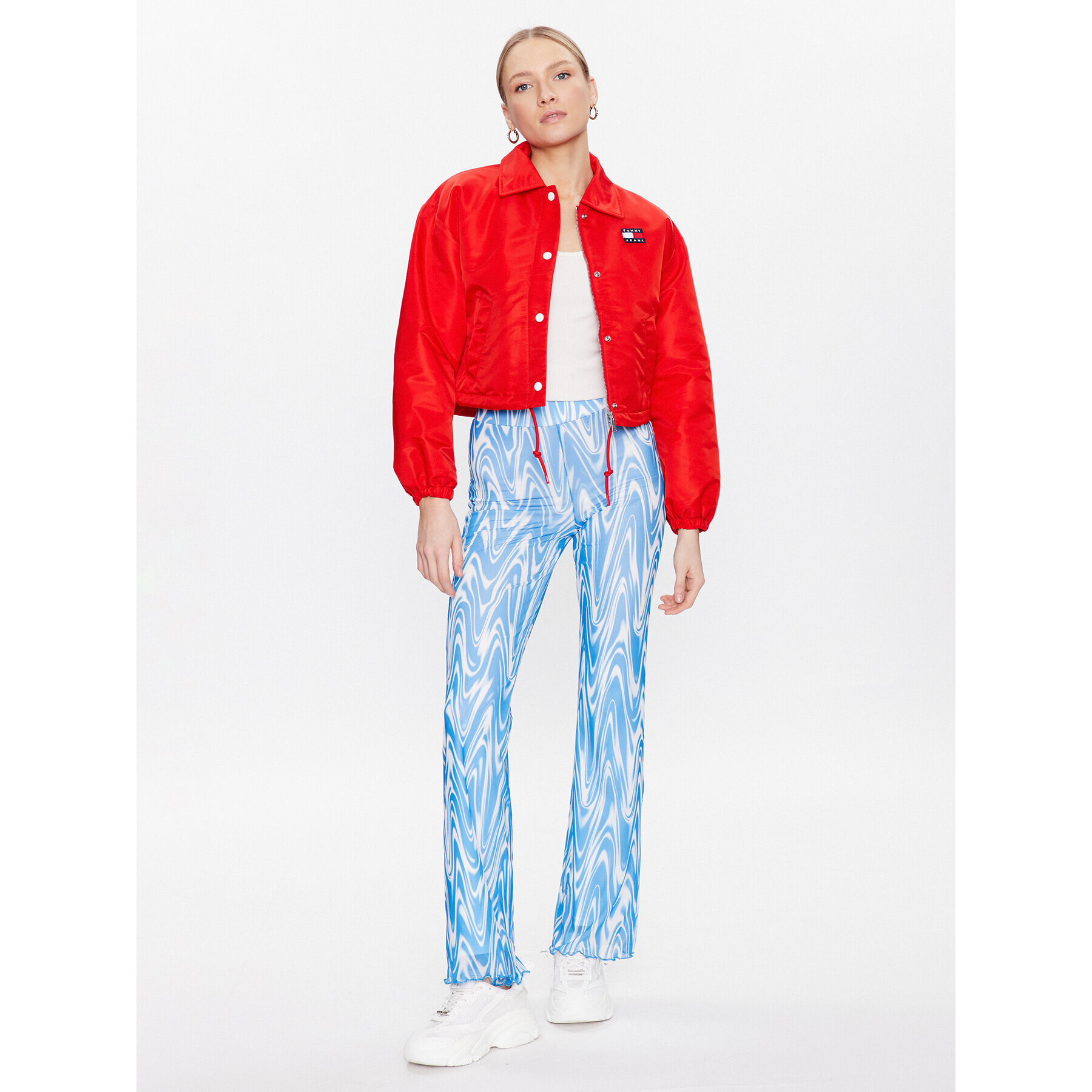 Tommy Jeans Geacă din puf Cropped Coach DW0DW15334 Roșu Cropped Fit - Pled.ro