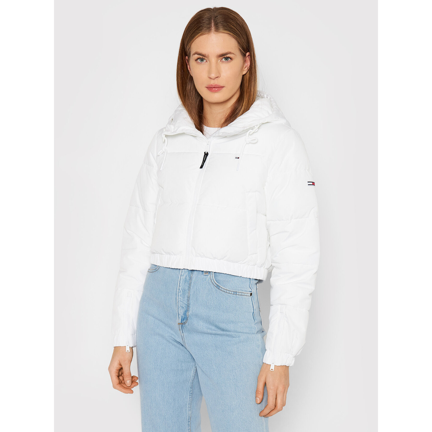 Tommy Jeans Geacă din puf Cropped DW0DW11104 Alb Regular Fit - Pled.ro